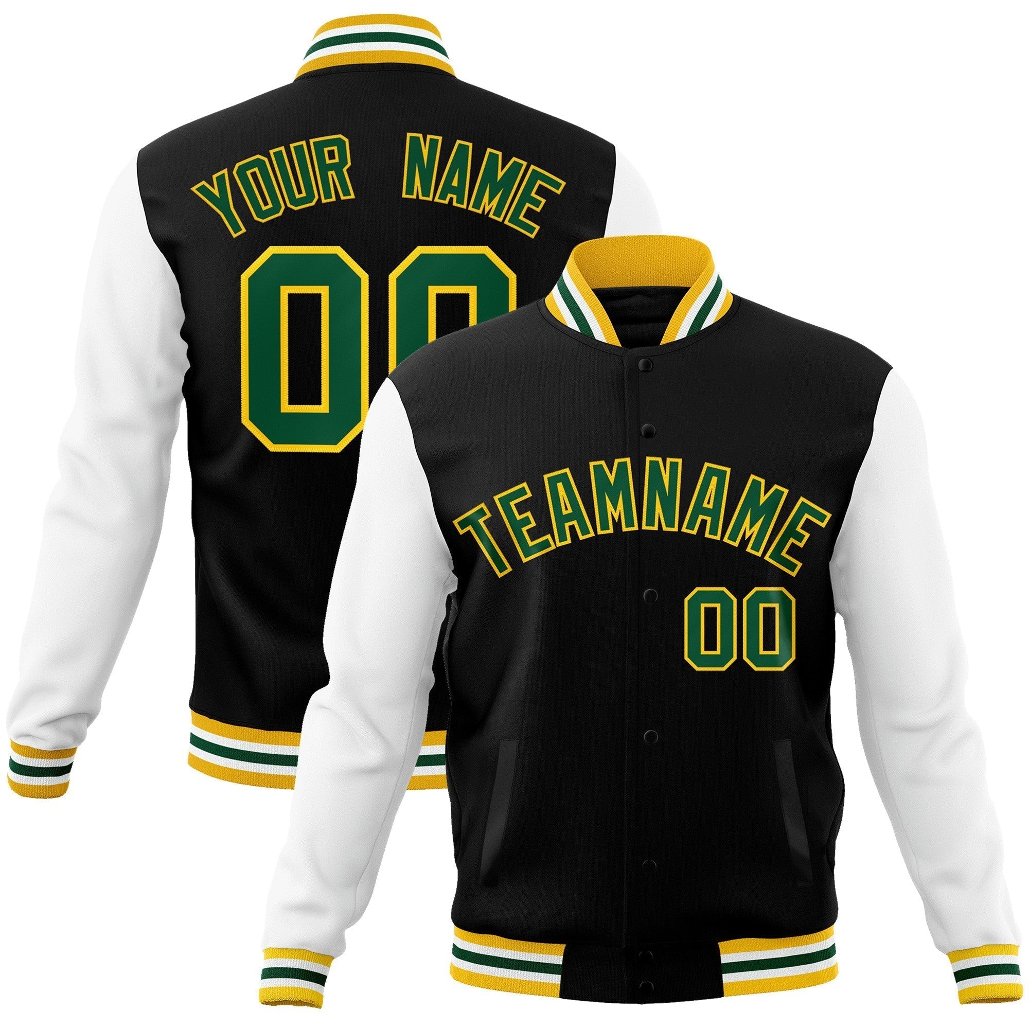 Custom Green Purple-White Raglan Sleeves Varsity Full-Snap Letterman Jacket | KXKSHOP