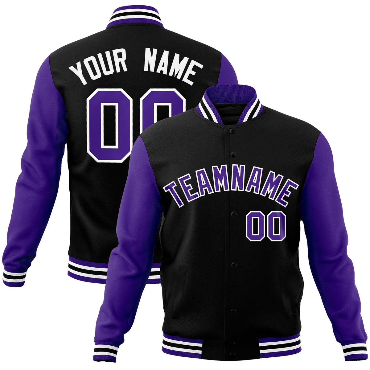 Custom Green Purple-White Raglan Sleeves Varsity Full-Snap Letterman Jacket | KXKSHOP