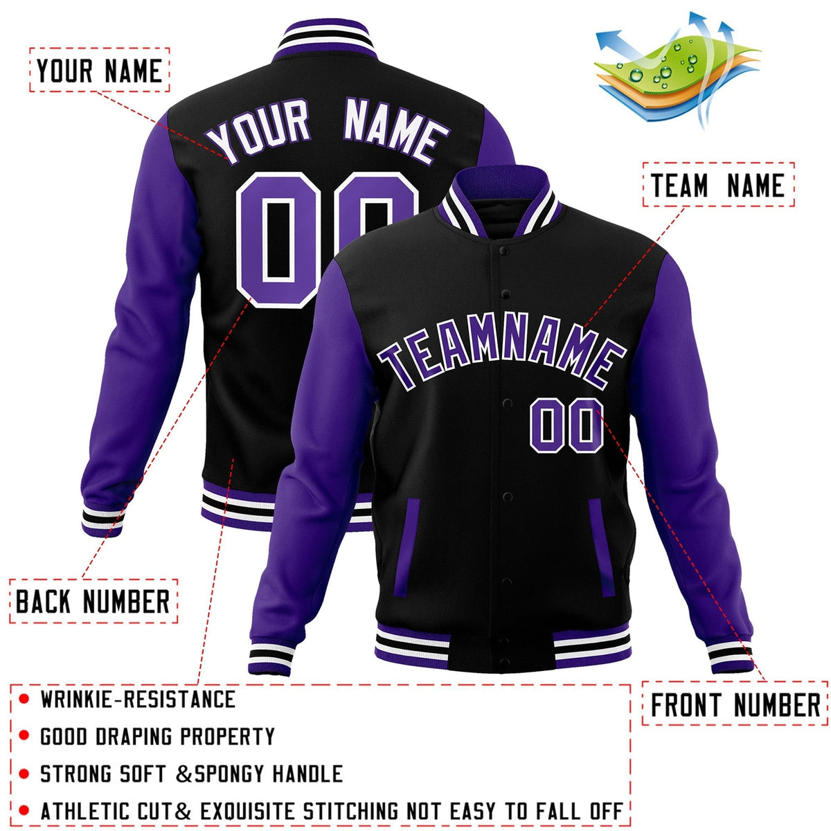 Custom Green Purple-White Raglan Sleeves Varsity Full-Snap Letterman Jacket | KXKSHOP