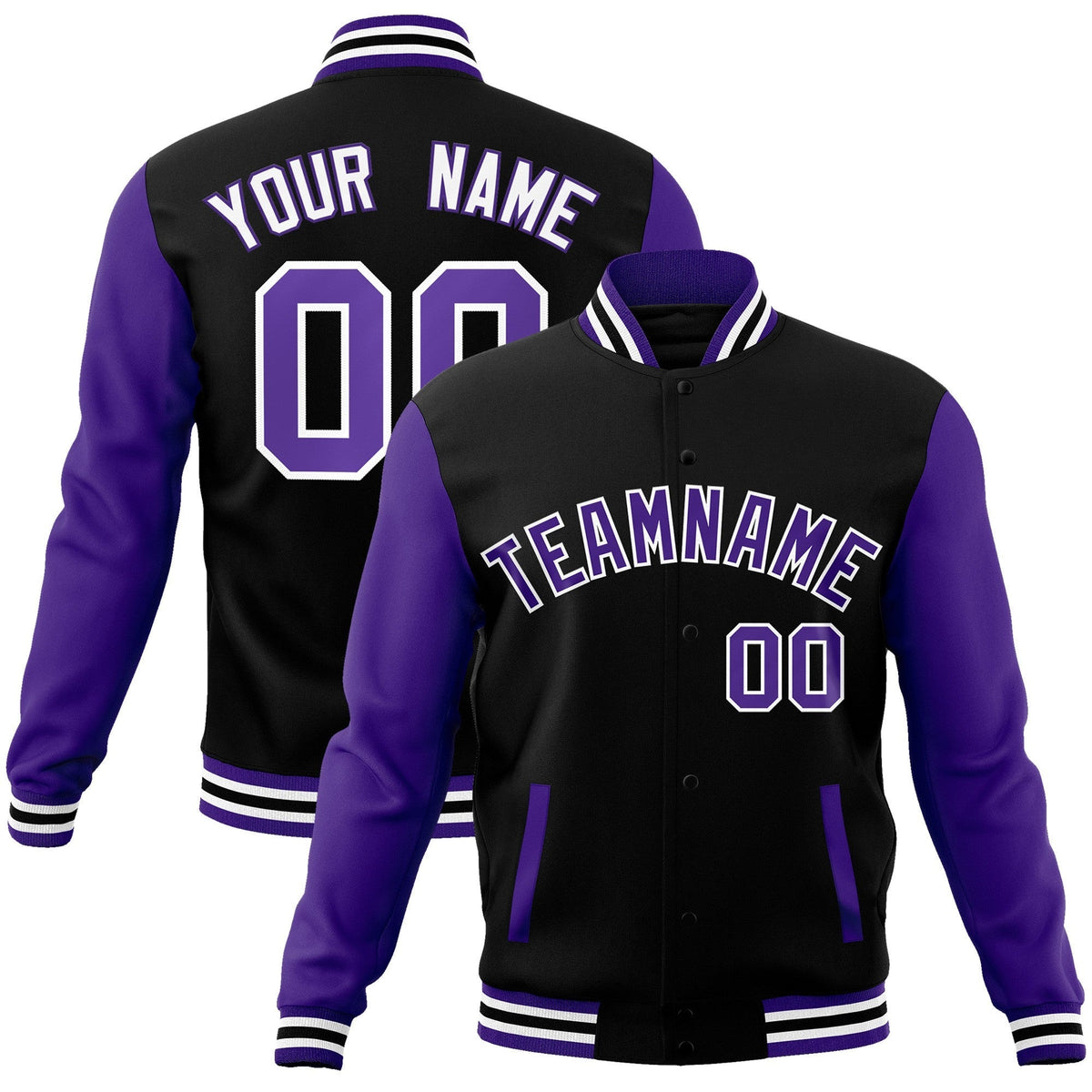 Custom Green Purple-White Raglan Sleeves Varsity Full-Snap Letterman Jacket | KXKSHOP