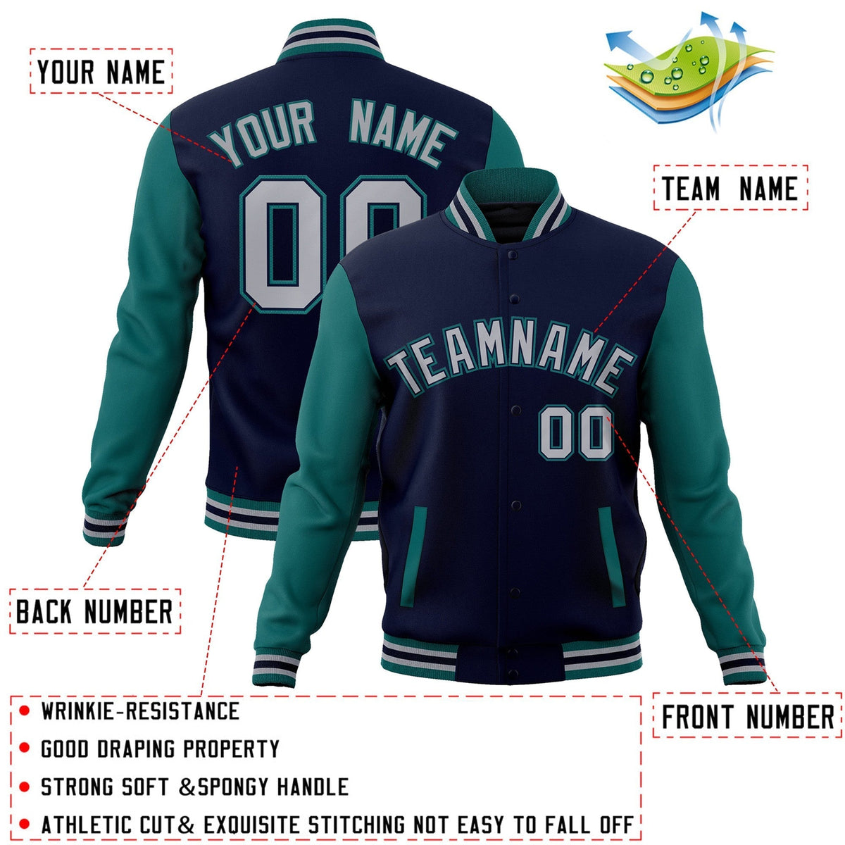 Custom Green Purple-White Raglan Sleeves Varsity Full-Snap Letterman Jacket | KXKSHOP