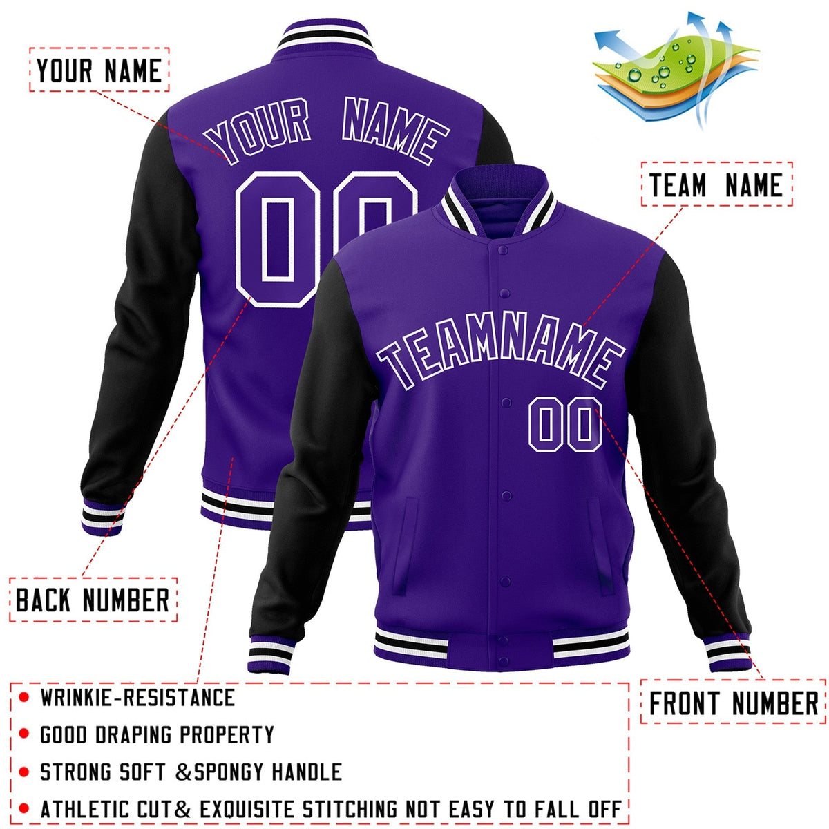 Custom Green Purple-White Raglan Sleeves Varsity Full-Snap Letterman Jacket | KXKSHOP