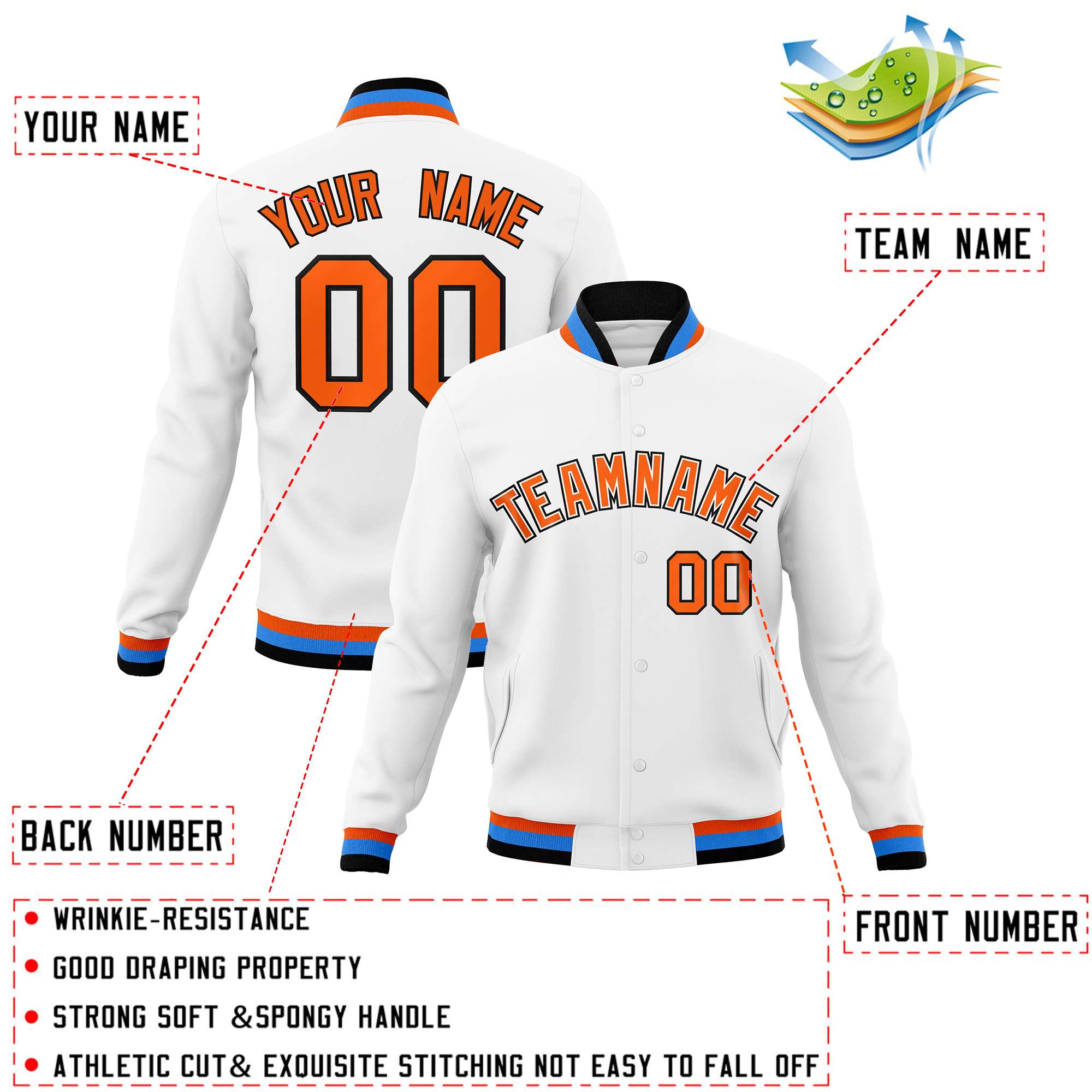 Custom White Red-Black Classic Style Varsity Full-Snap Letterman Jacket | KXKSHOP