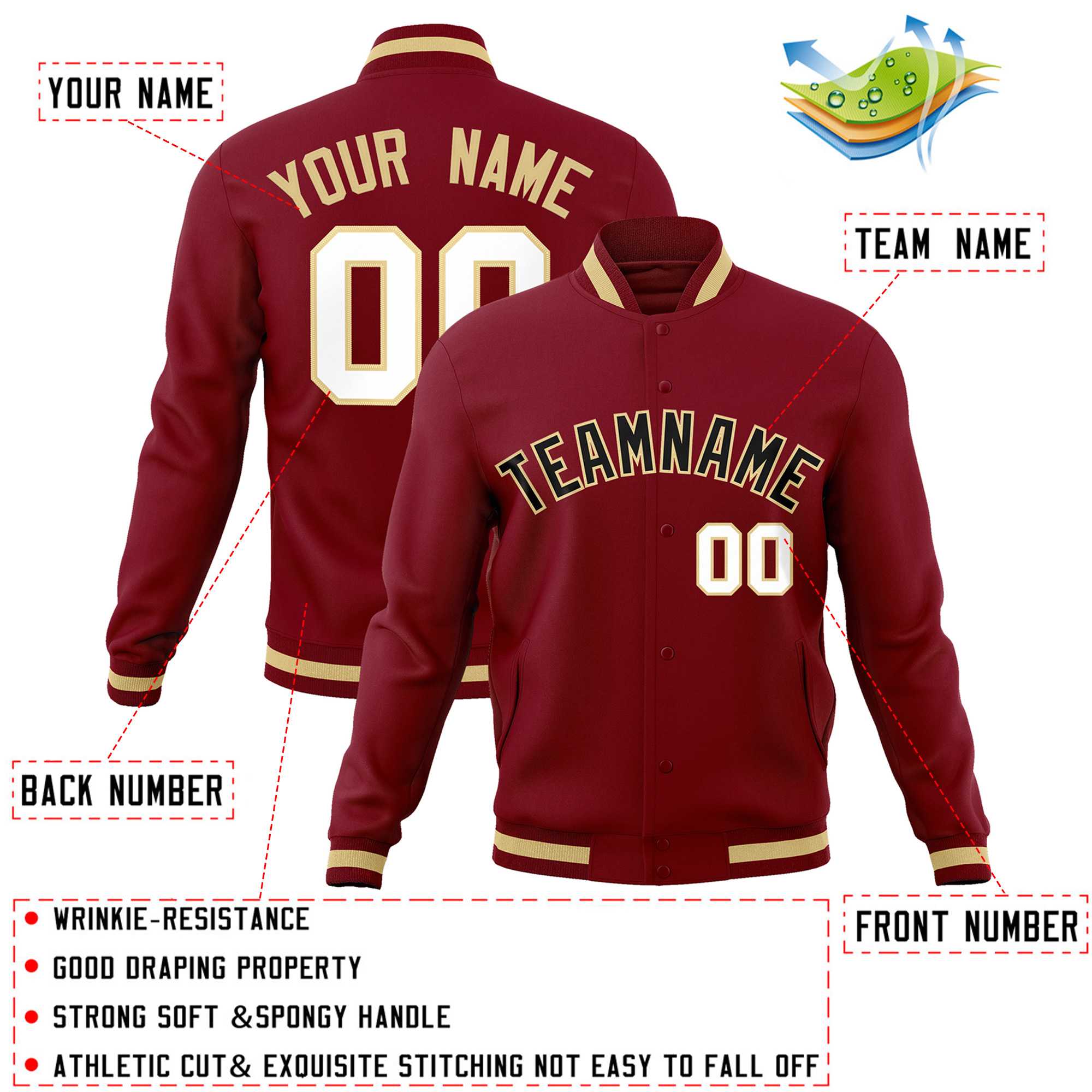 Custom White Red-Black Classic Style Varsity Full-Snap Letterman Jacket | KXKSHOP