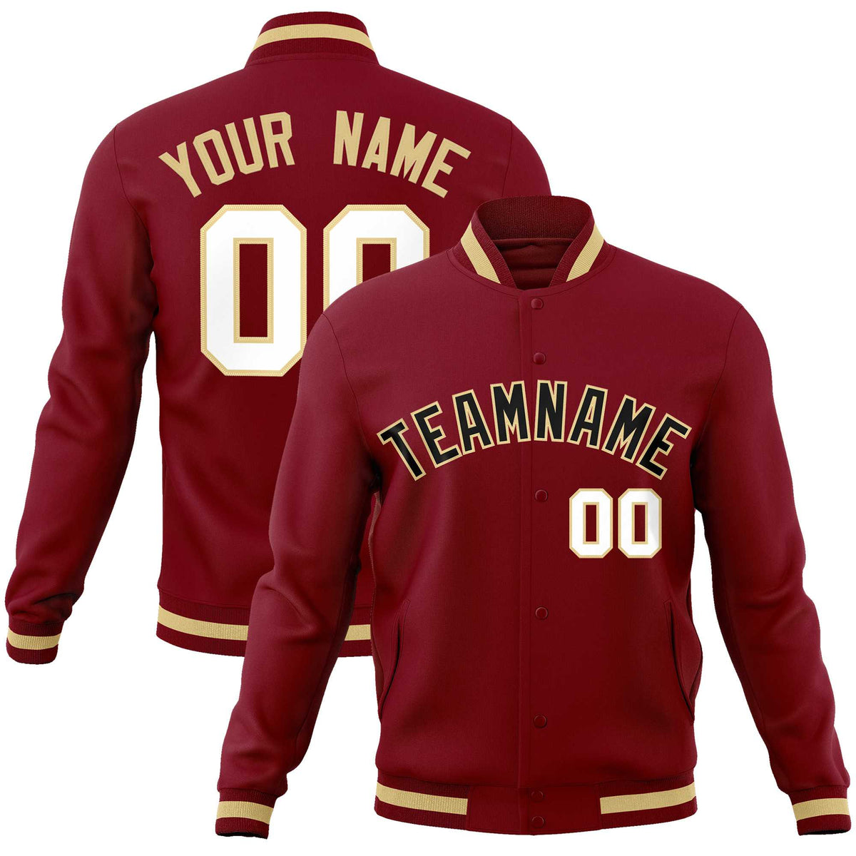 Custom White Red-Black Classic Style Varsity Full-Snap Letterman Jacket | KXKSHOP