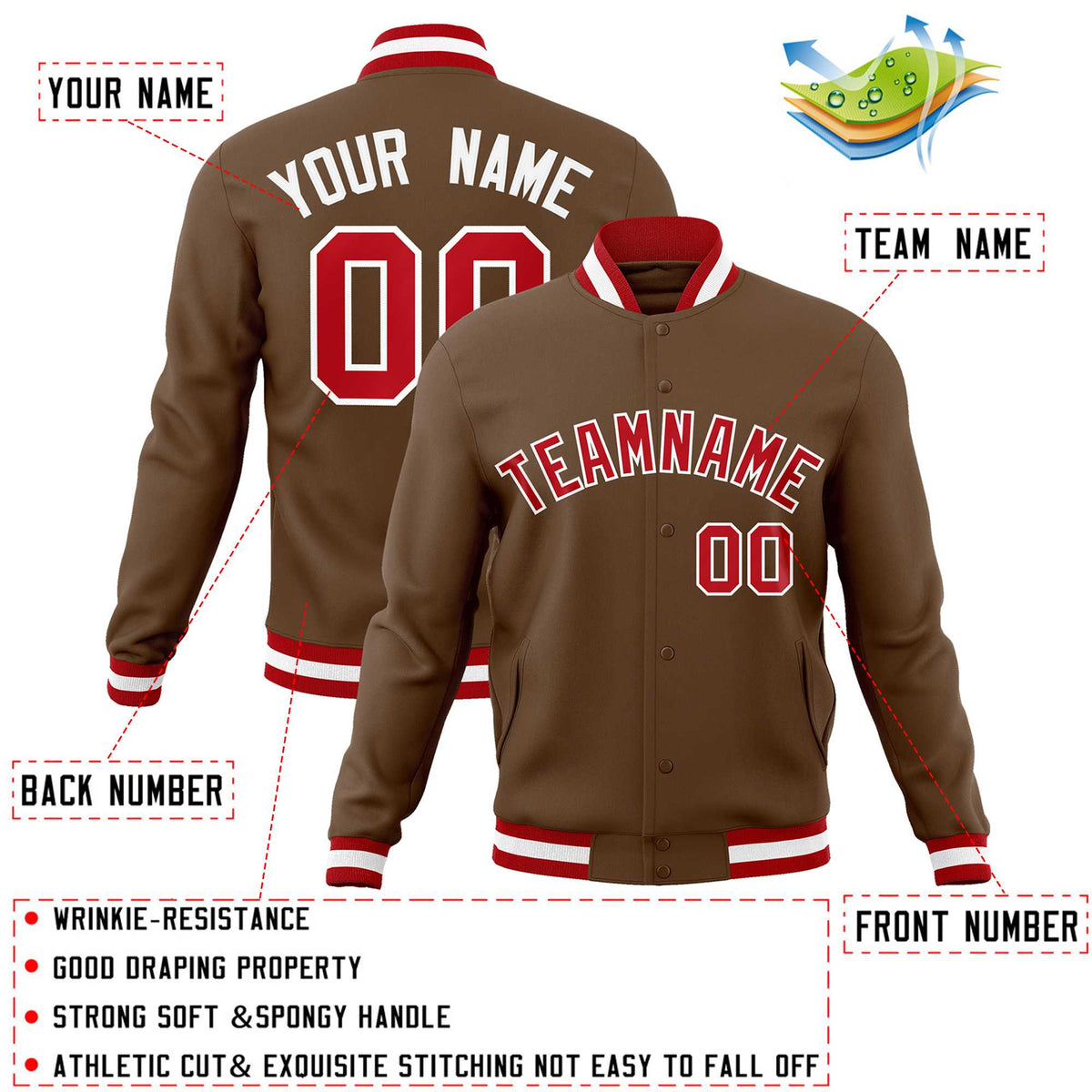 Custom White Red-Black Classic Style Varsity Full-Snap Letterman Jacket | KXKSHOP