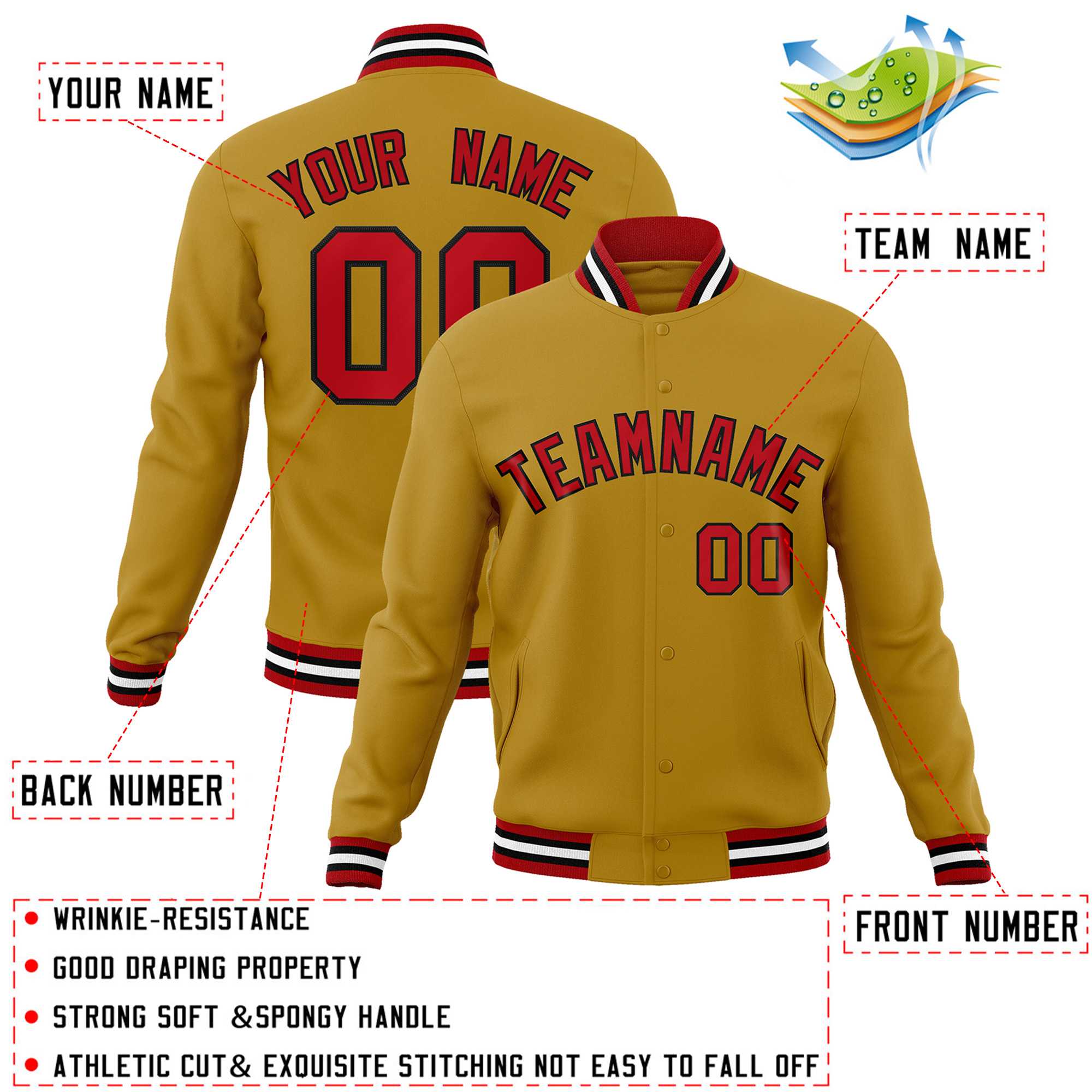 Custom White Red-Black Classic Style Varsity Full-Snap Letterman Jacket | KXKSHOP