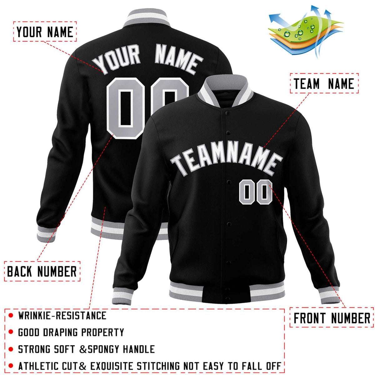 Custom White Red-Black Classic Style Varsity Full-Snap Letterman Jacket | KXKSHOP