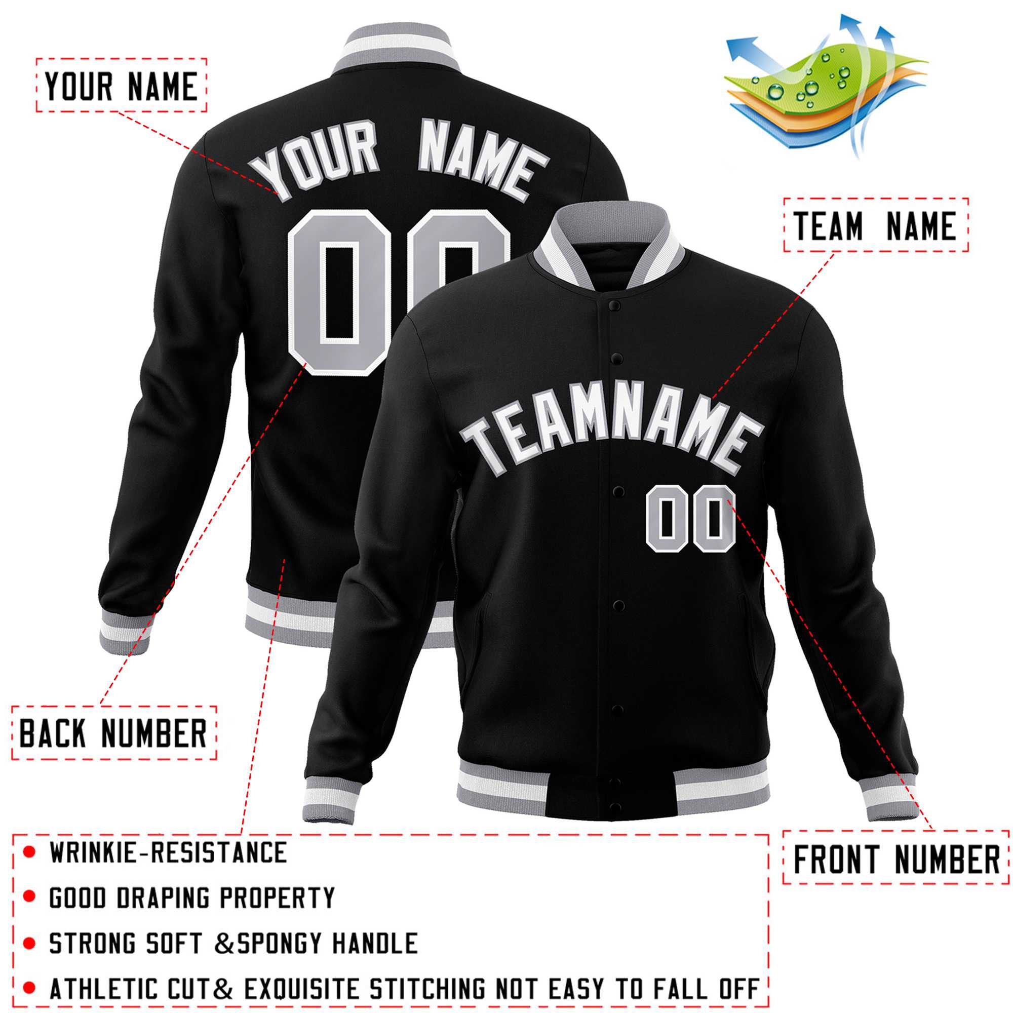 Custom White Red-Black Classic Style Varsity Full-Snap Letterman Jacket | KXKSHOP