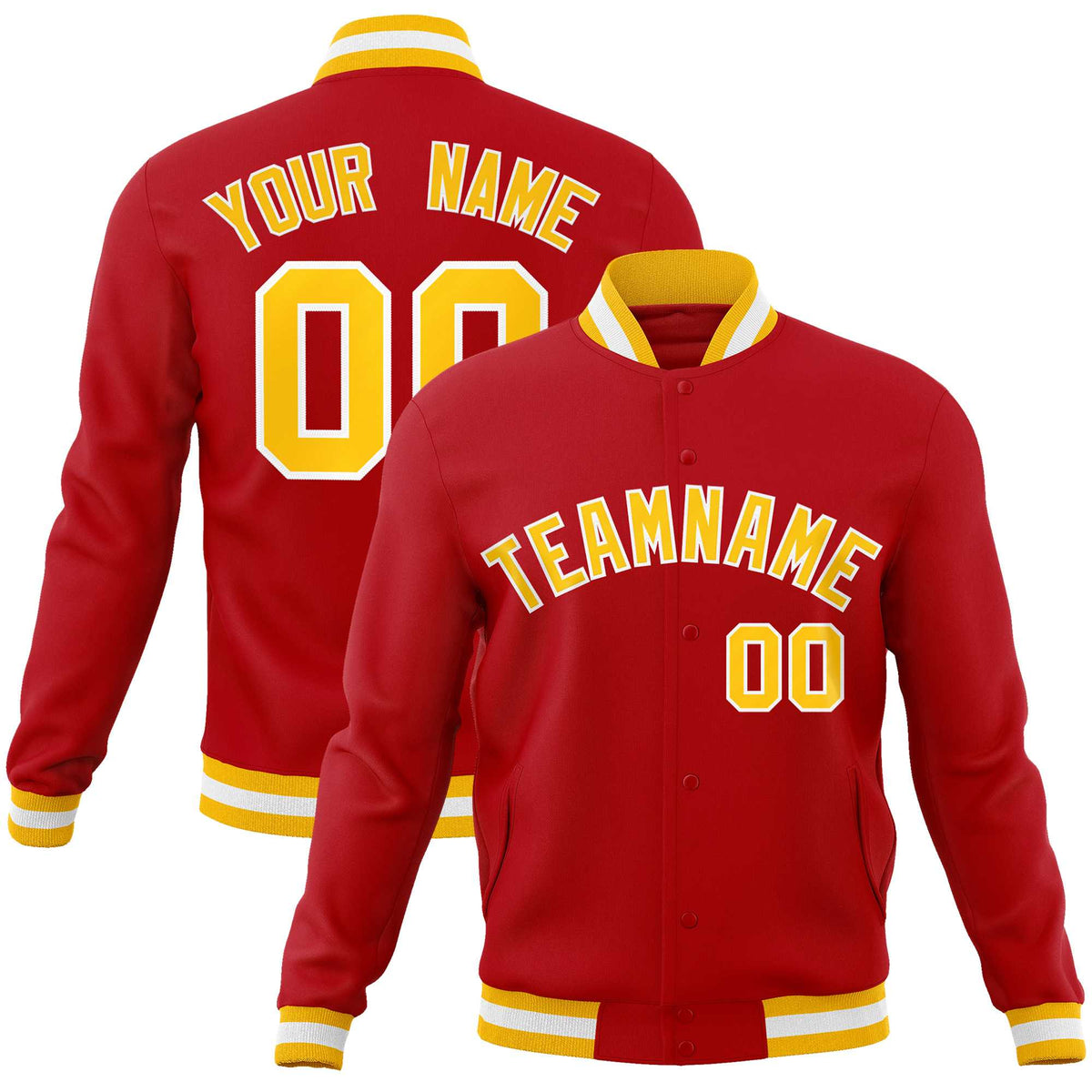 Custom White Red-Black Classic Style Varsity Full-Snap Letterman Jacket | KXKSHOP