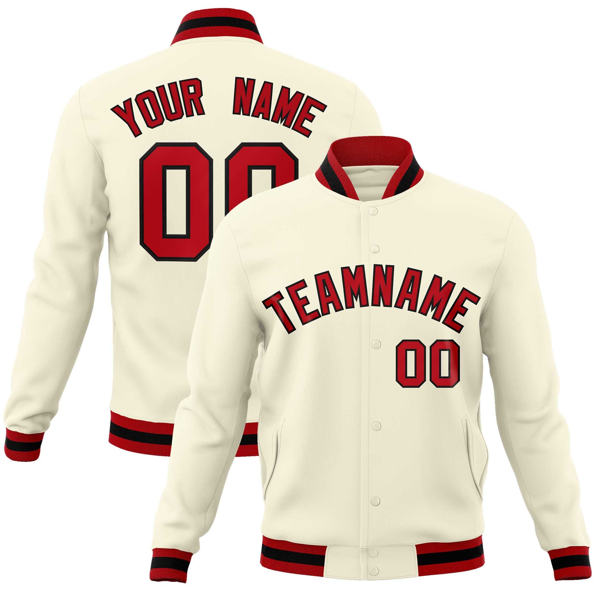 Custom Khaki Red-Black Classic Style Varsity Full-Snap Letterman Jacket | KXKSHOP