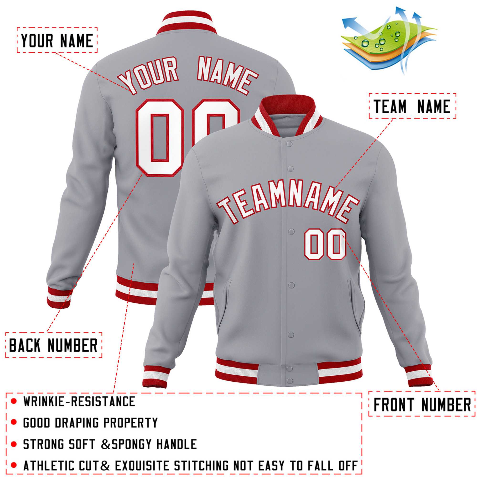Custom White Red-Black Classic Style Varsity Full-Snap Letterman Jacket | KXKSHOP