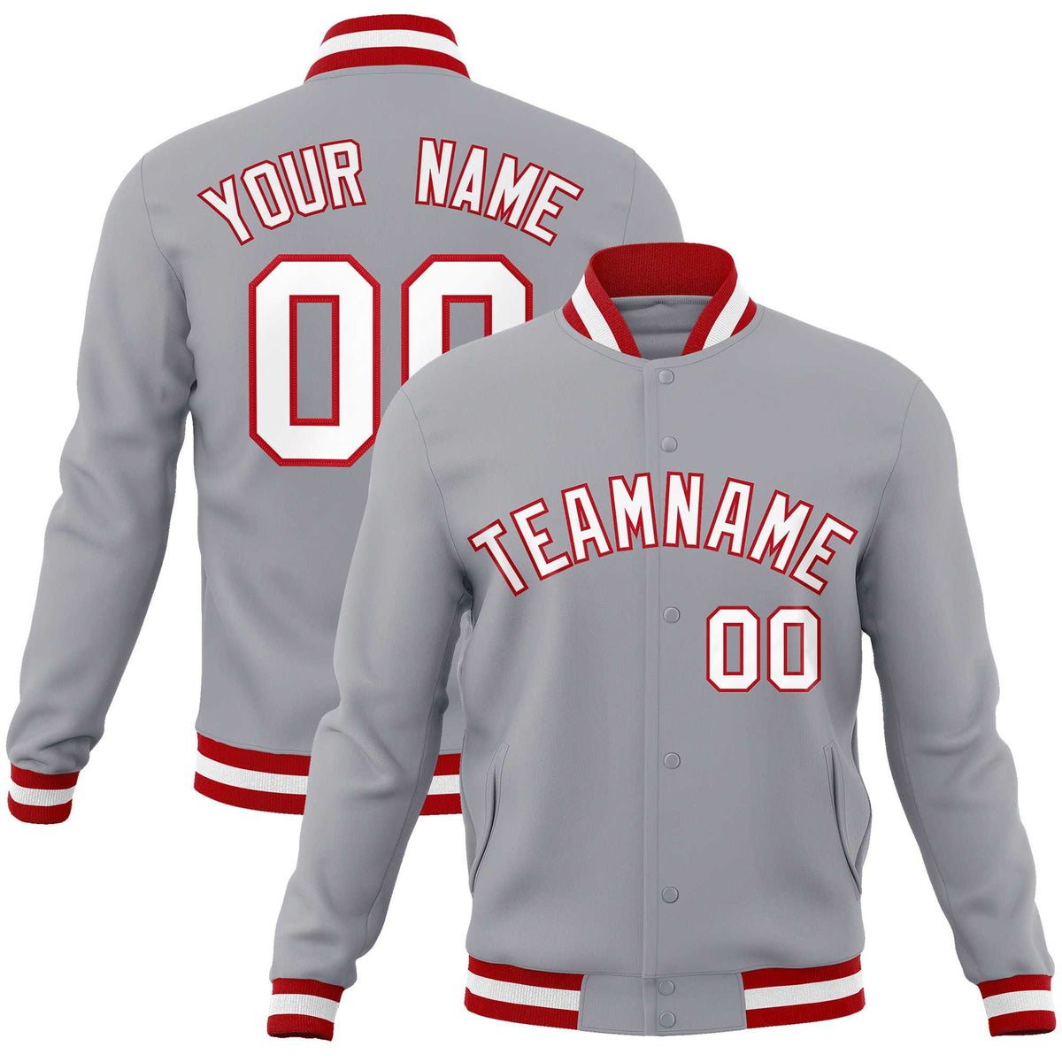 Custom White Red-Black Classic Style Varsity Full-Snap Letterman Jacket | KXKSHOP