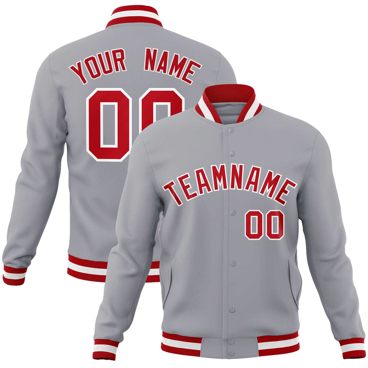 Custom White Red-Black Classic Style Varsity Full-Snap Letterman Jacket | KXKSHOP