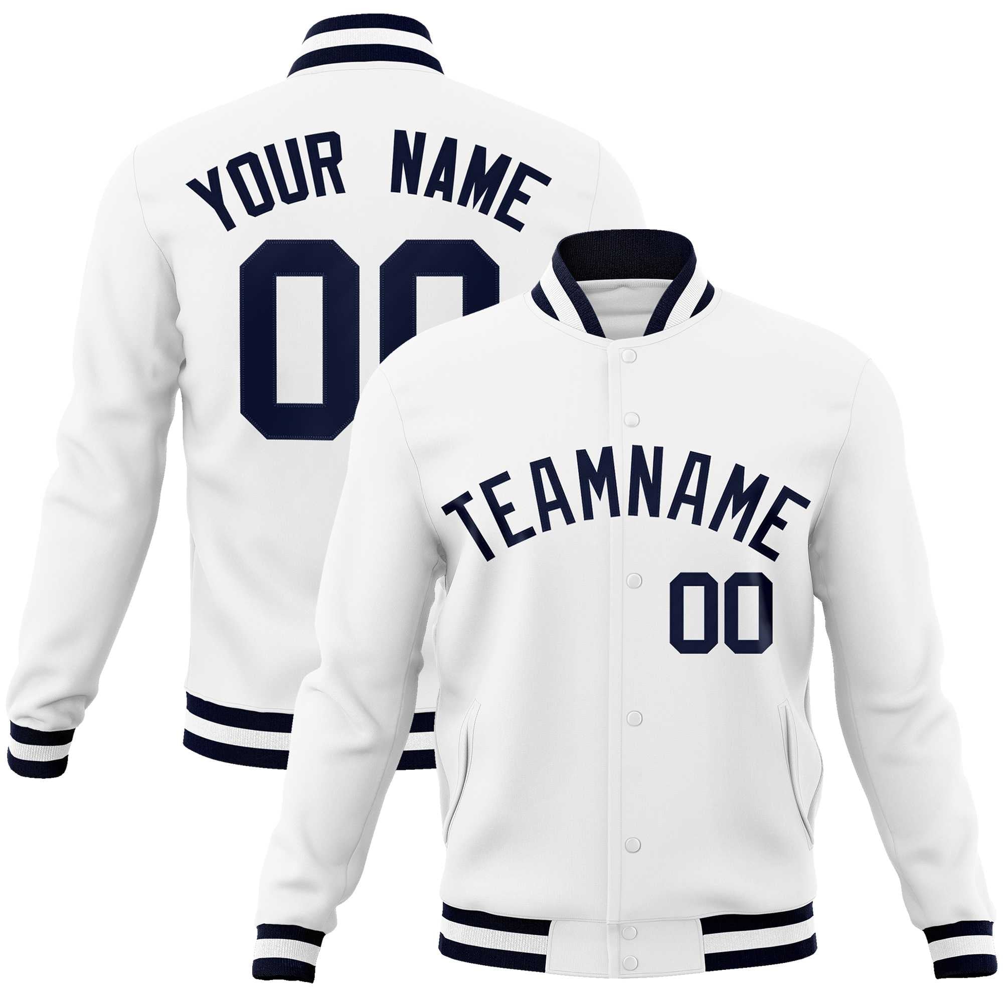 Custom White Black-Gray Classic Style Varsity Full-Snap Letterman Jacket | KXKSHOP