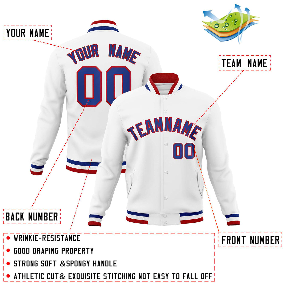 Custom White Black-Gray Classic Style Varsity Full-Snap Letterman Jacket | KXKSHOP