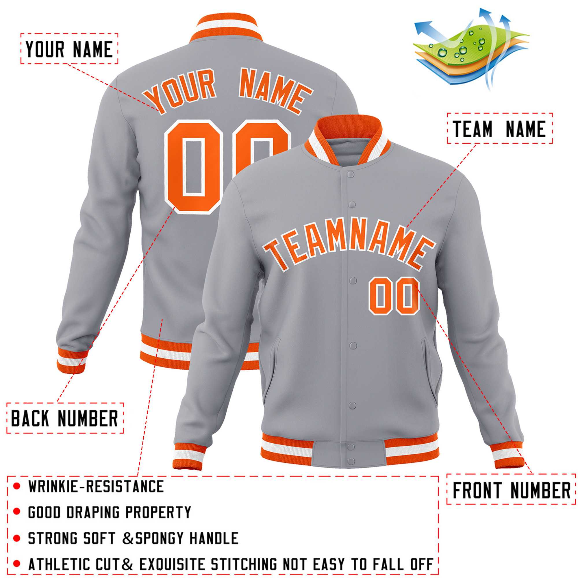 Custom White Black-Gray Classic Style Varsity Full-Snap Letterman Jacket | KXKSHOP