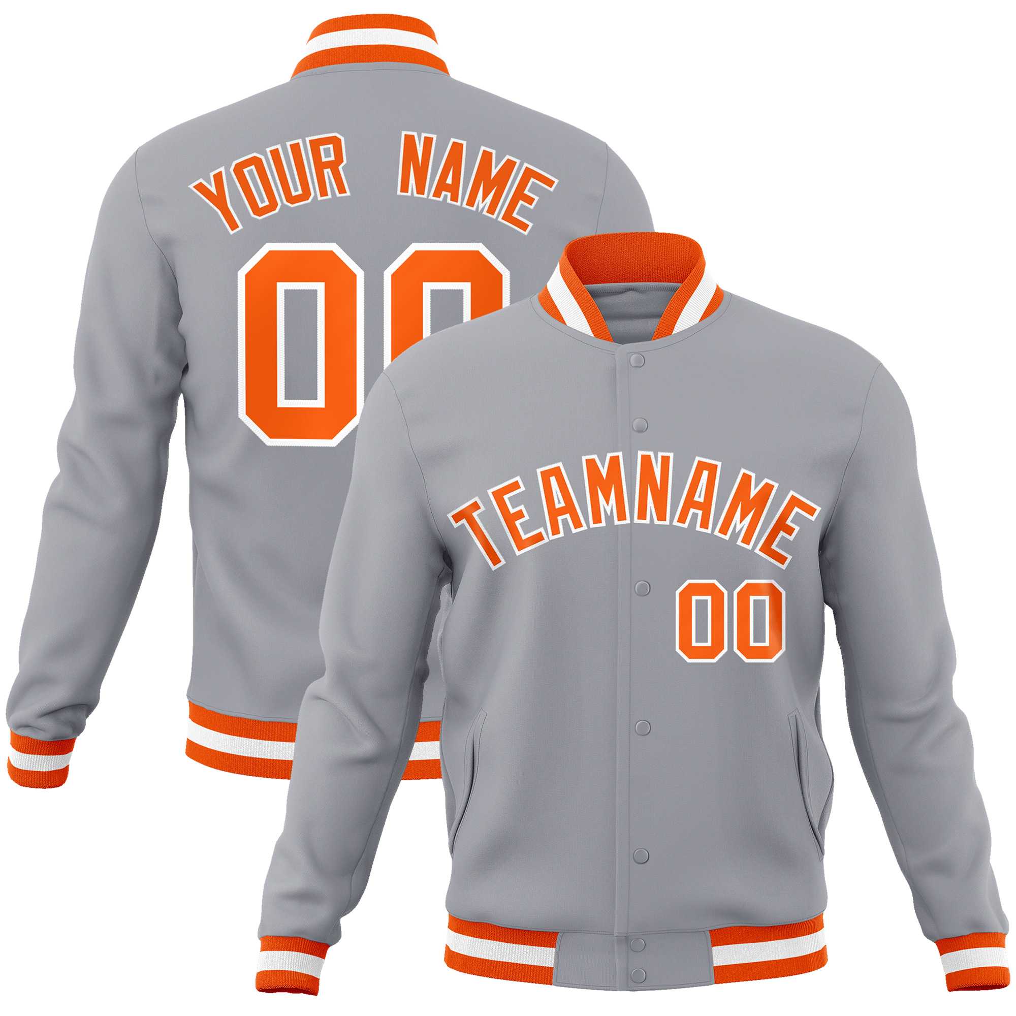 Custom White Black-Gray Classic Style Varsity Full-Snap Letterman Jacket | KXKSHOP