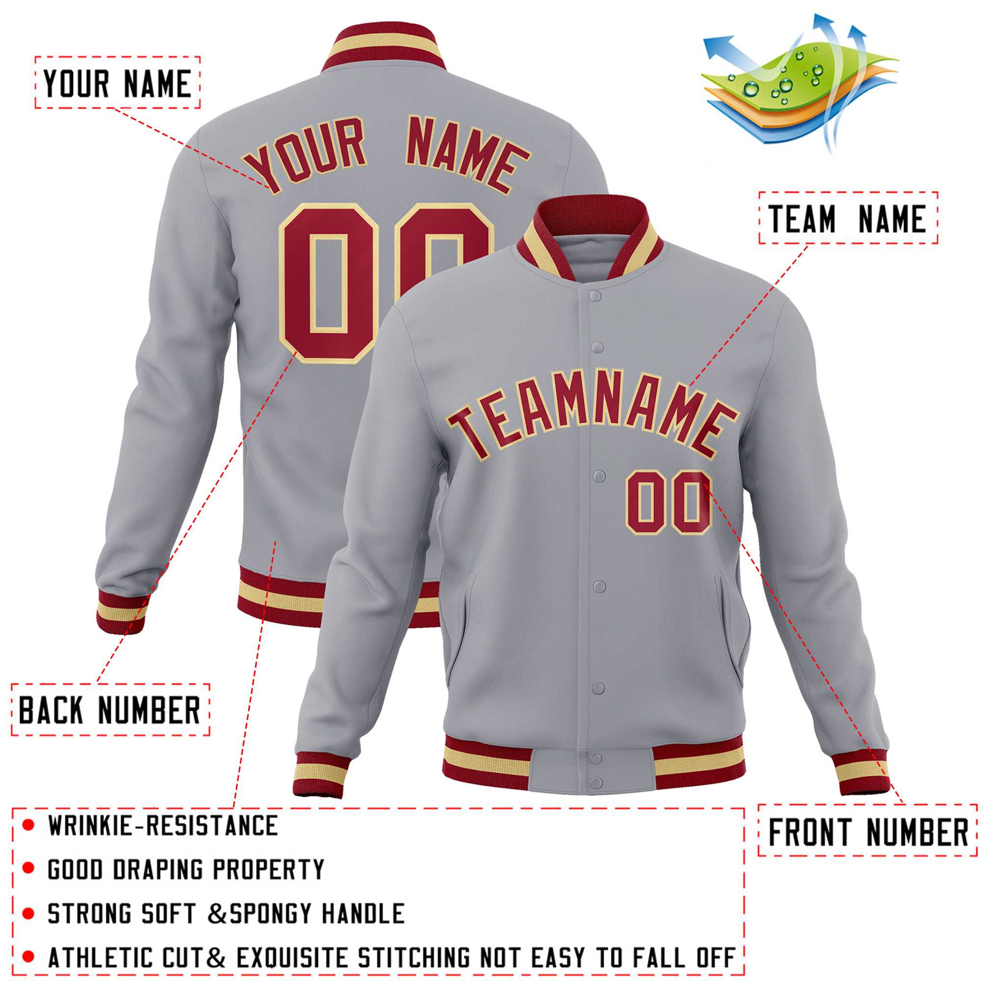Custom White Black-Gray Classic Style Varsity Full-Snap Letterman Jacket | KXKSHOP