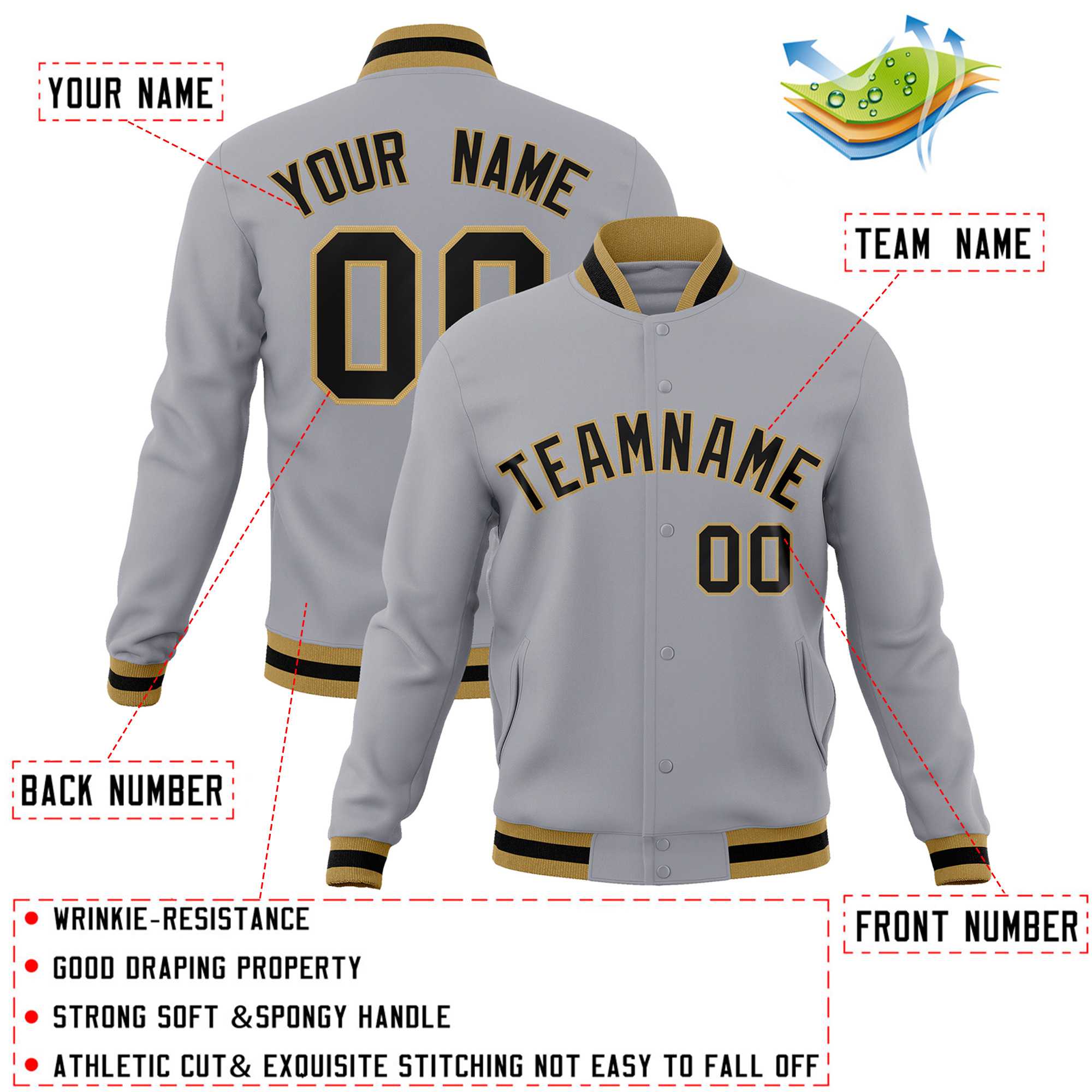 Custom White Black-Gray Classic Style Varsity Full-Snap Letterman Jacket | KXKSHOP