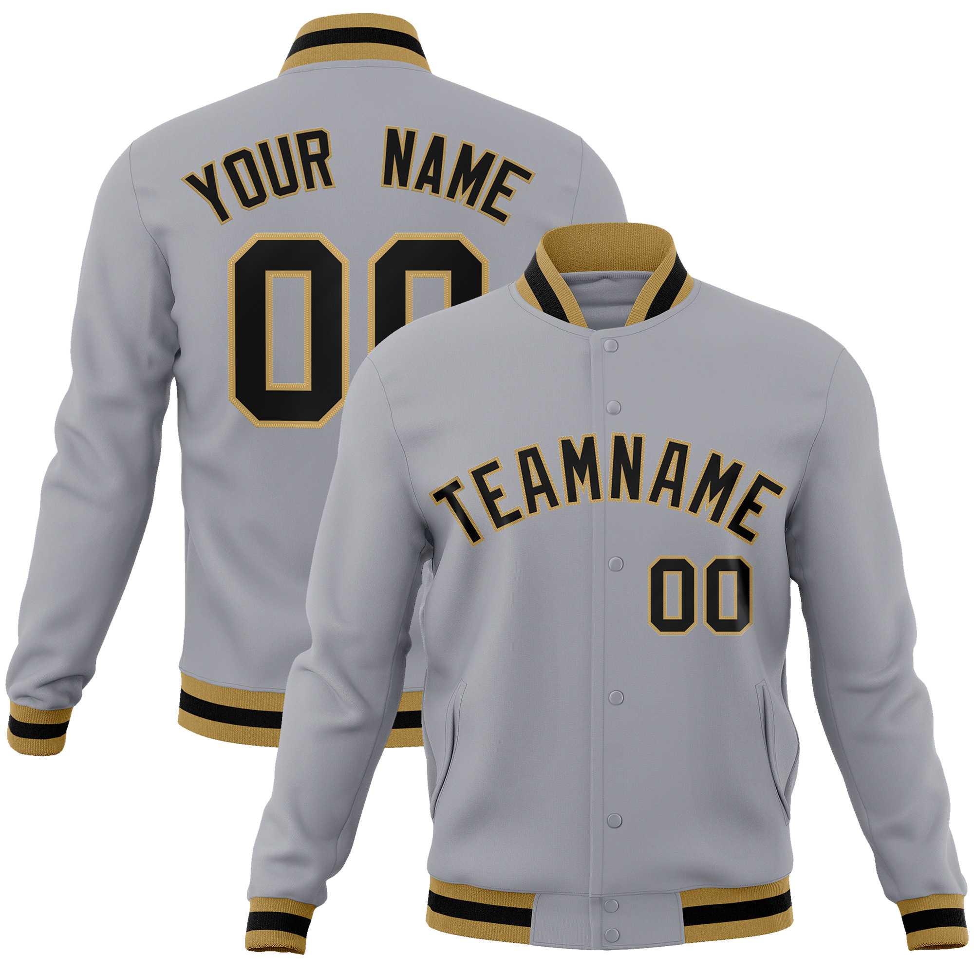 Custom White Black-Gray Classic Style Varsity Full-Snap Letterman Jacket | KXKSHOP