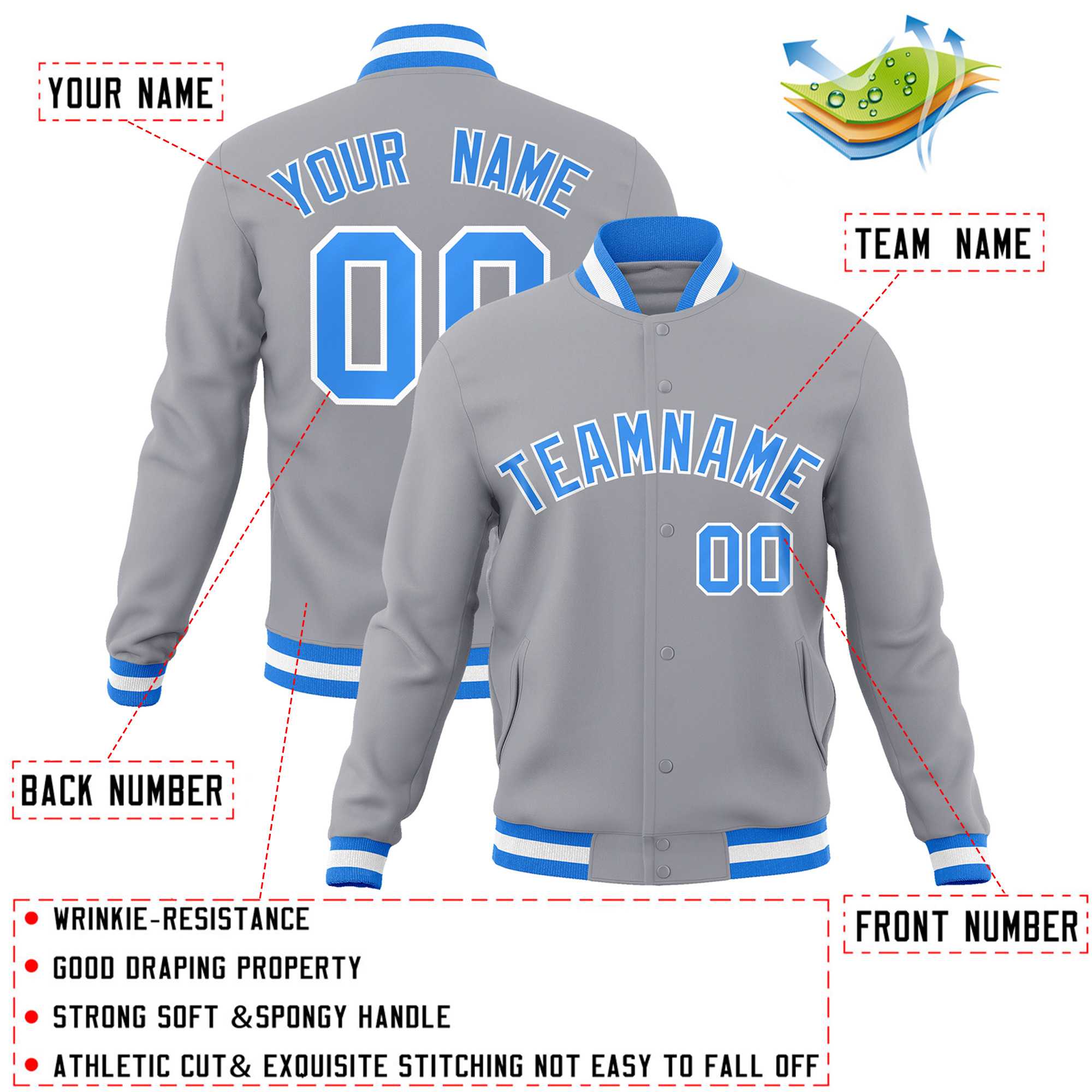 Custom White Black-Gray Classic Style Varsity Full-Snap Letterman Jacket | KXKSHOP