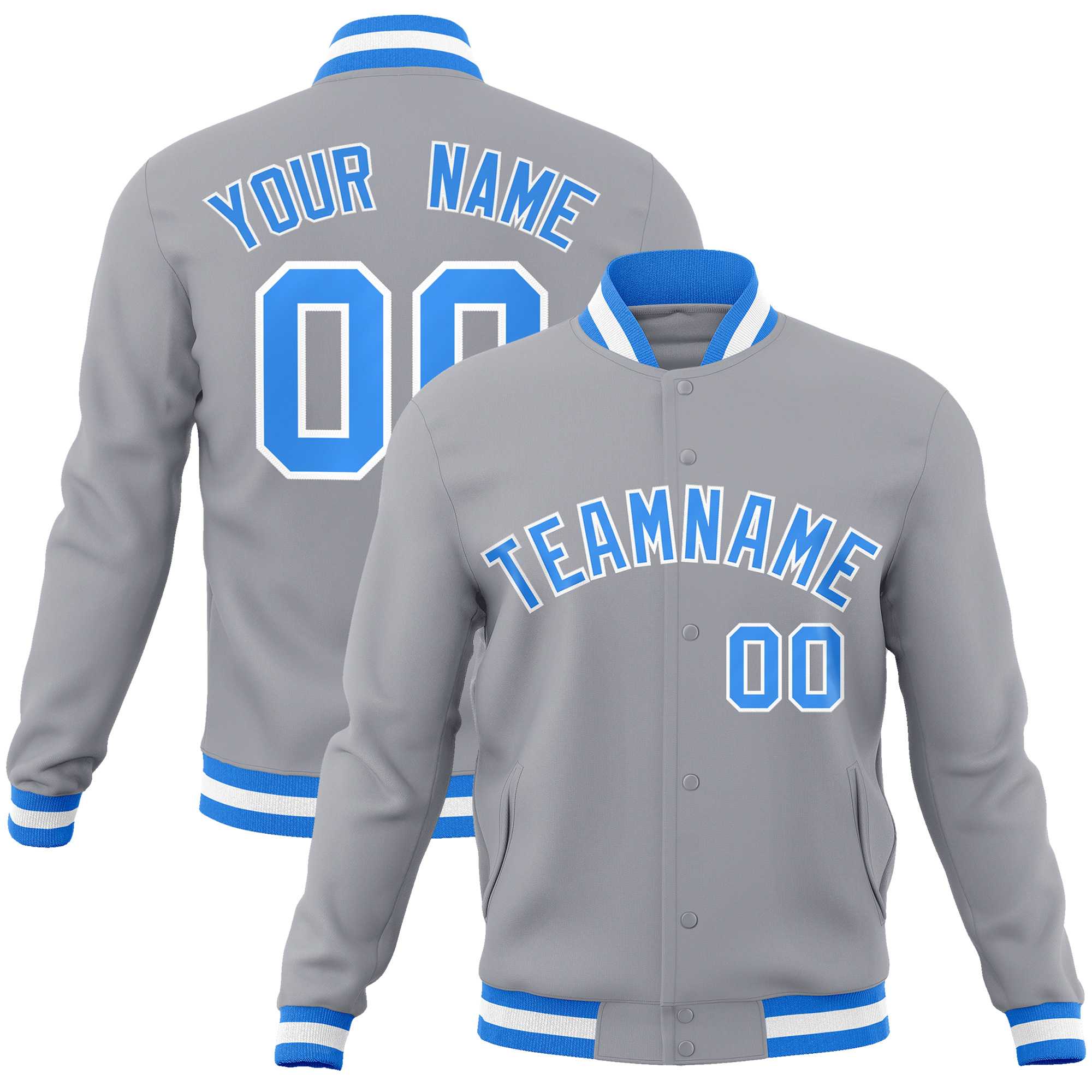 Custom White Black-Gray Classic Style Varsity Full-Snap Letterman Jacket | KXKSHOP