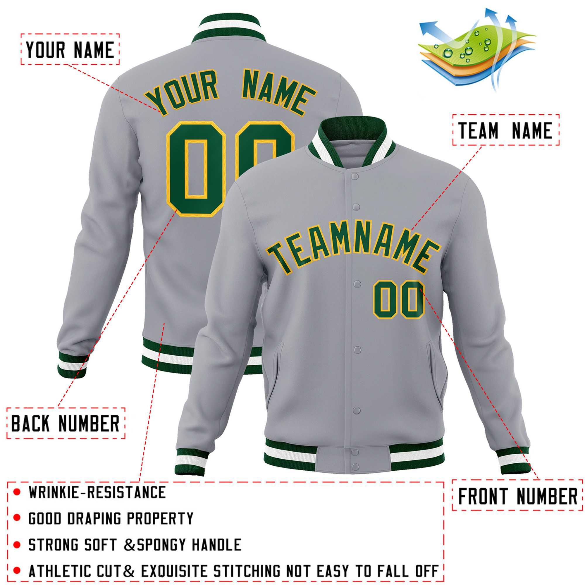 Custom White Black-Gray Classic Style Varsity Full-Snap Letterman Jacket | KXKSHOP