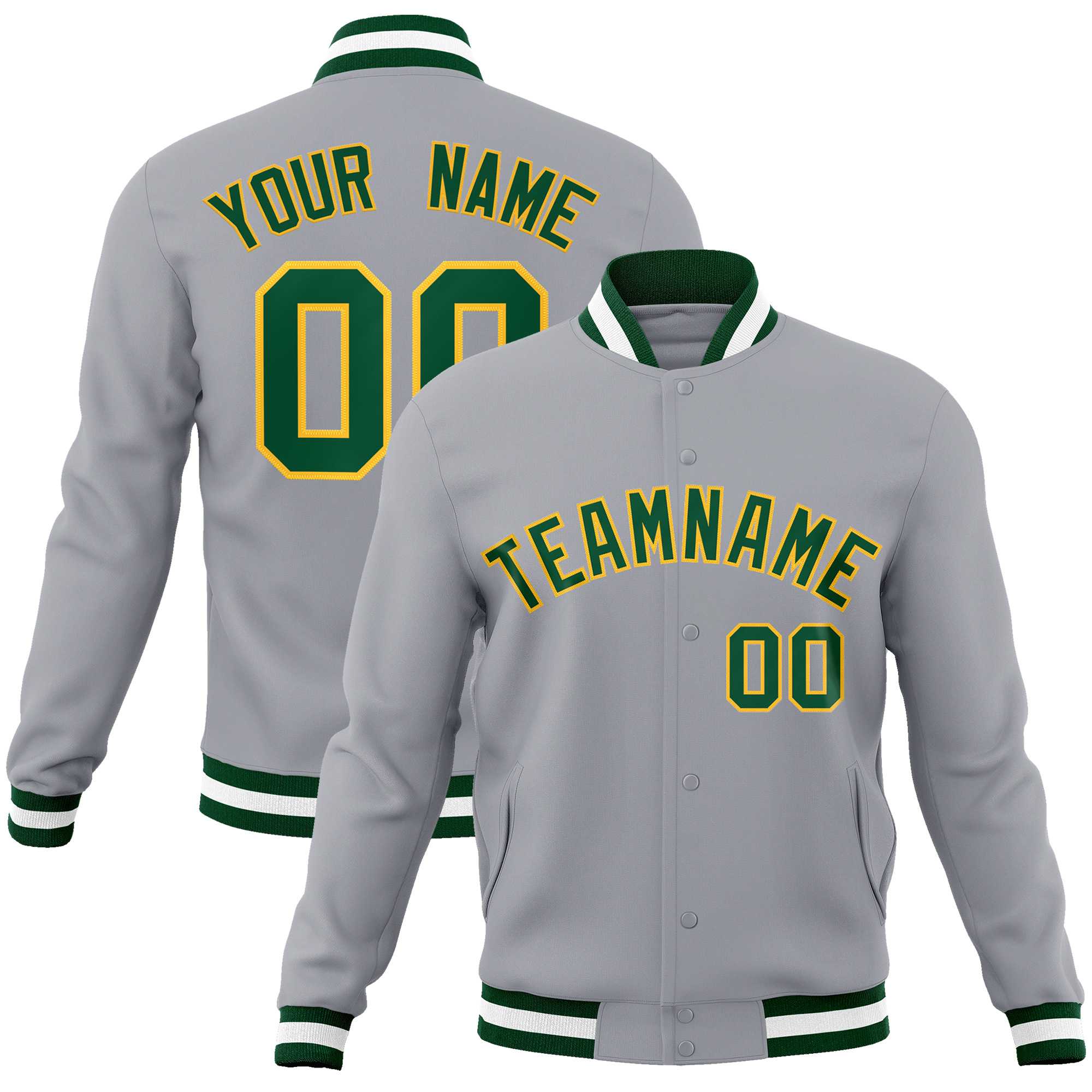 Custom White Black-Gray Classic Style Varsity Full-Snap Letterman Jacket | KXKSHOP