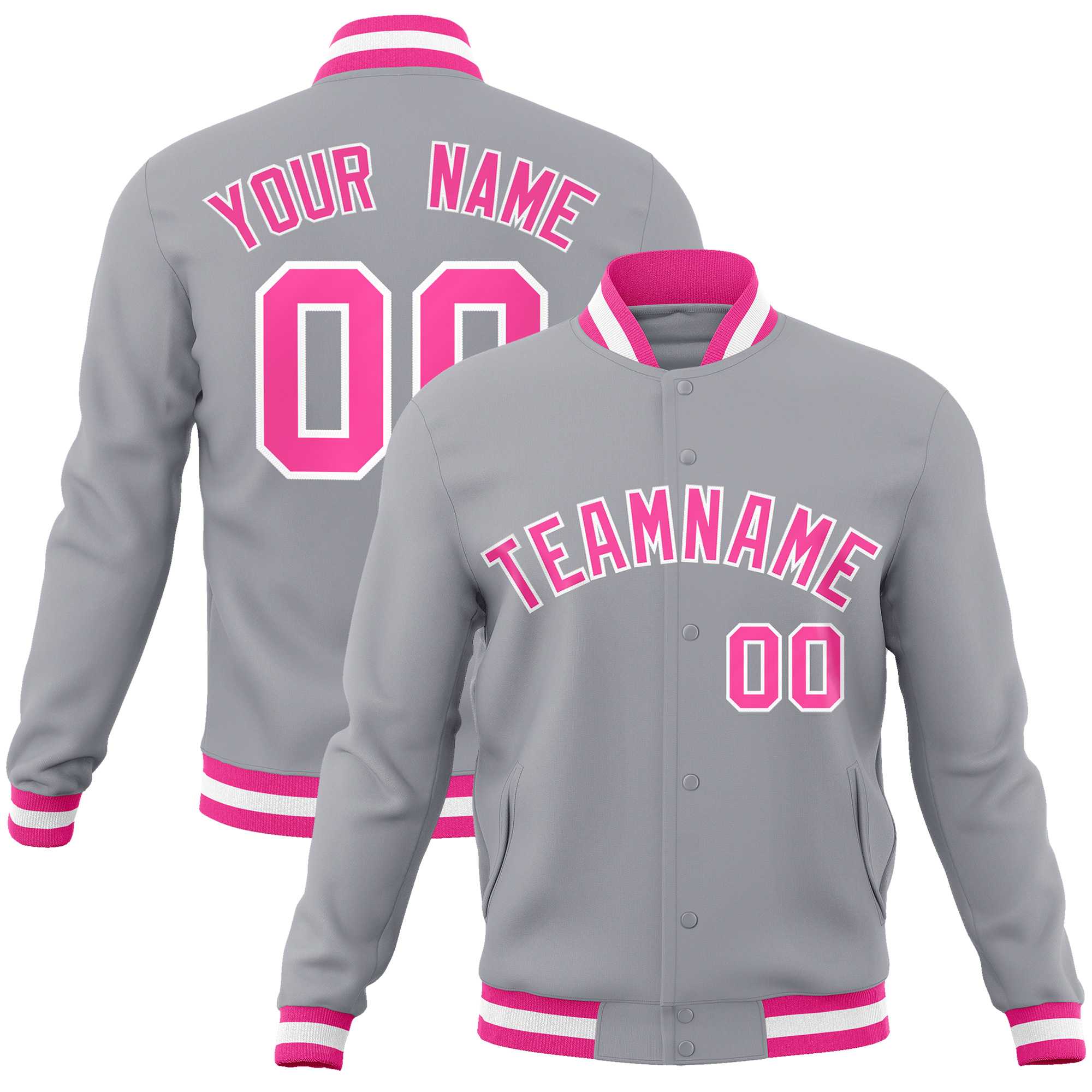 Custom White Black-Gray Classic Style Varsity Full-Snap Letterman Jacket | KXKSHOP