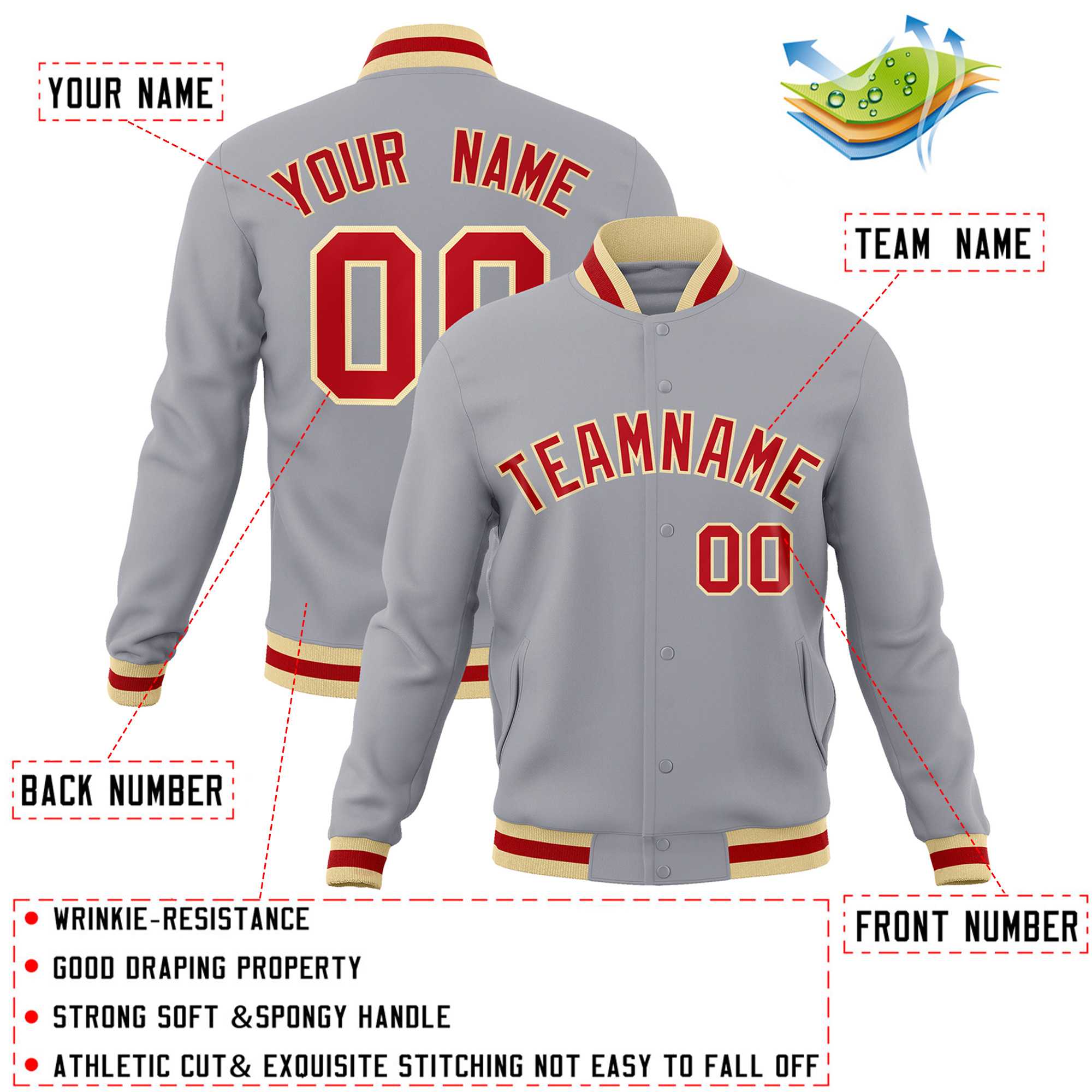 Custom White Black-Gray Classic Style Varsity Full-Snap Letterman Jacket | KXKSHOP