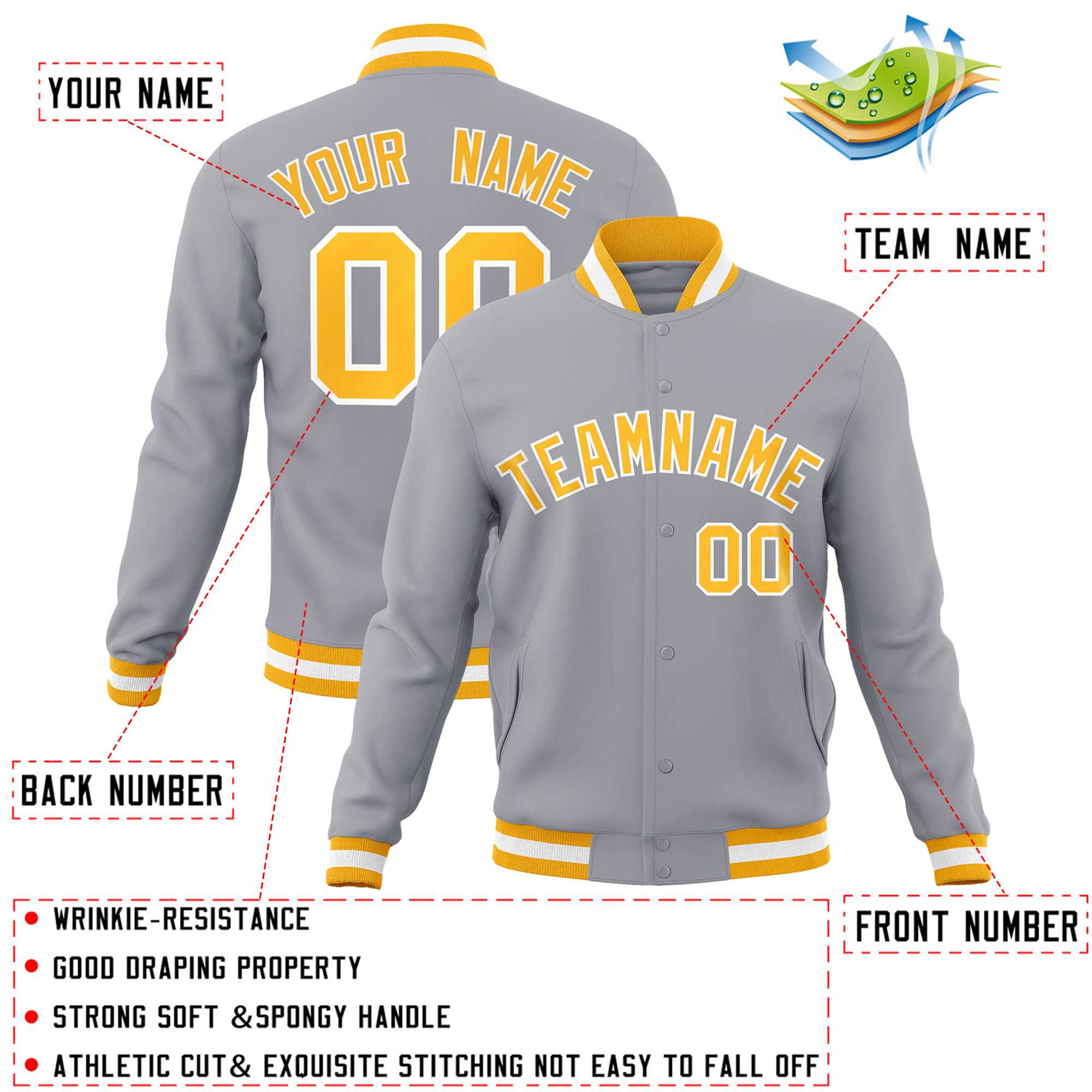Custom White Black-Gray Classic Style Varsity Full-Snap Letterman Jacket | KXKSHOP
