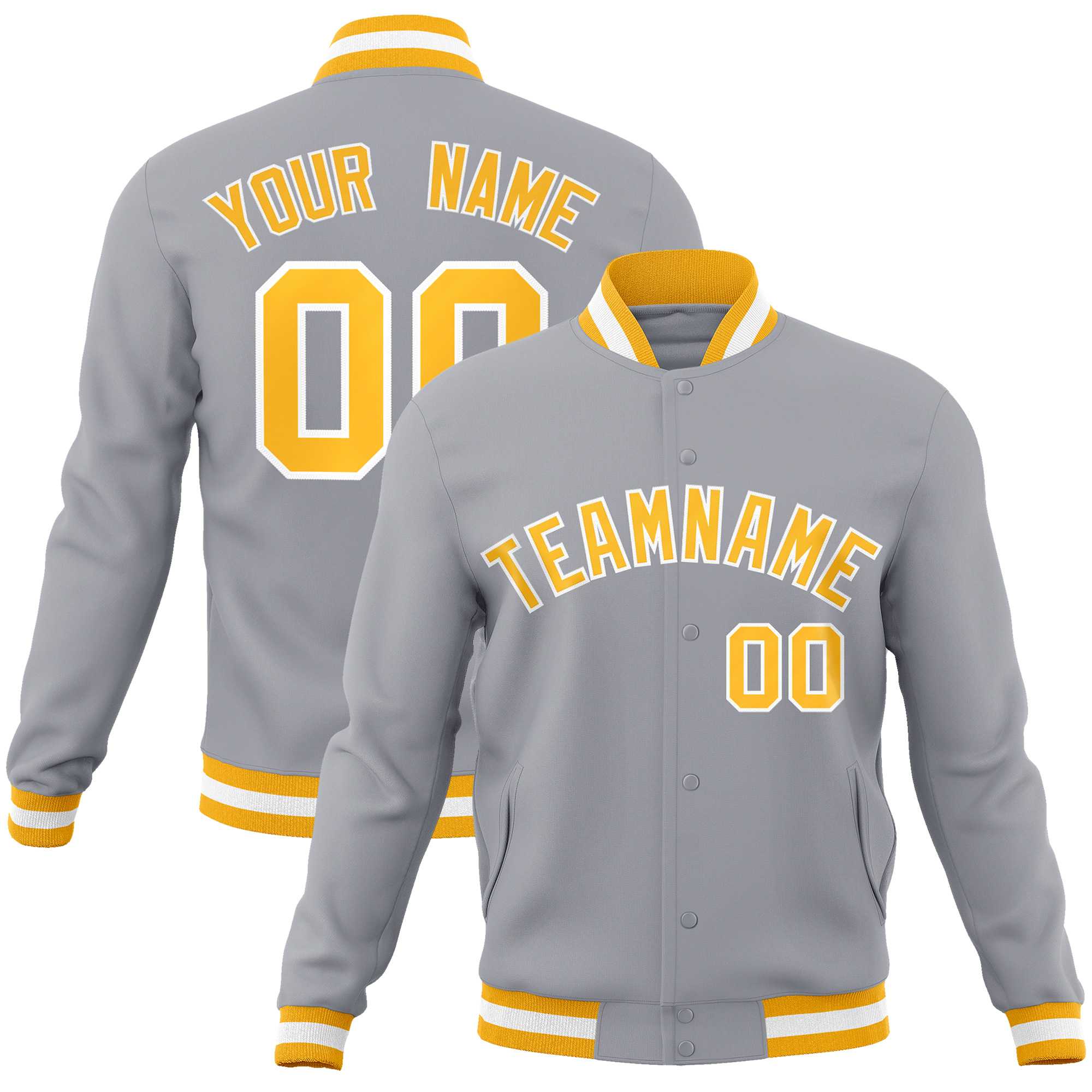 Custom White Black-Gray Classic Style Varsity Full-Snap Letterman Jacket | KXKSHOP