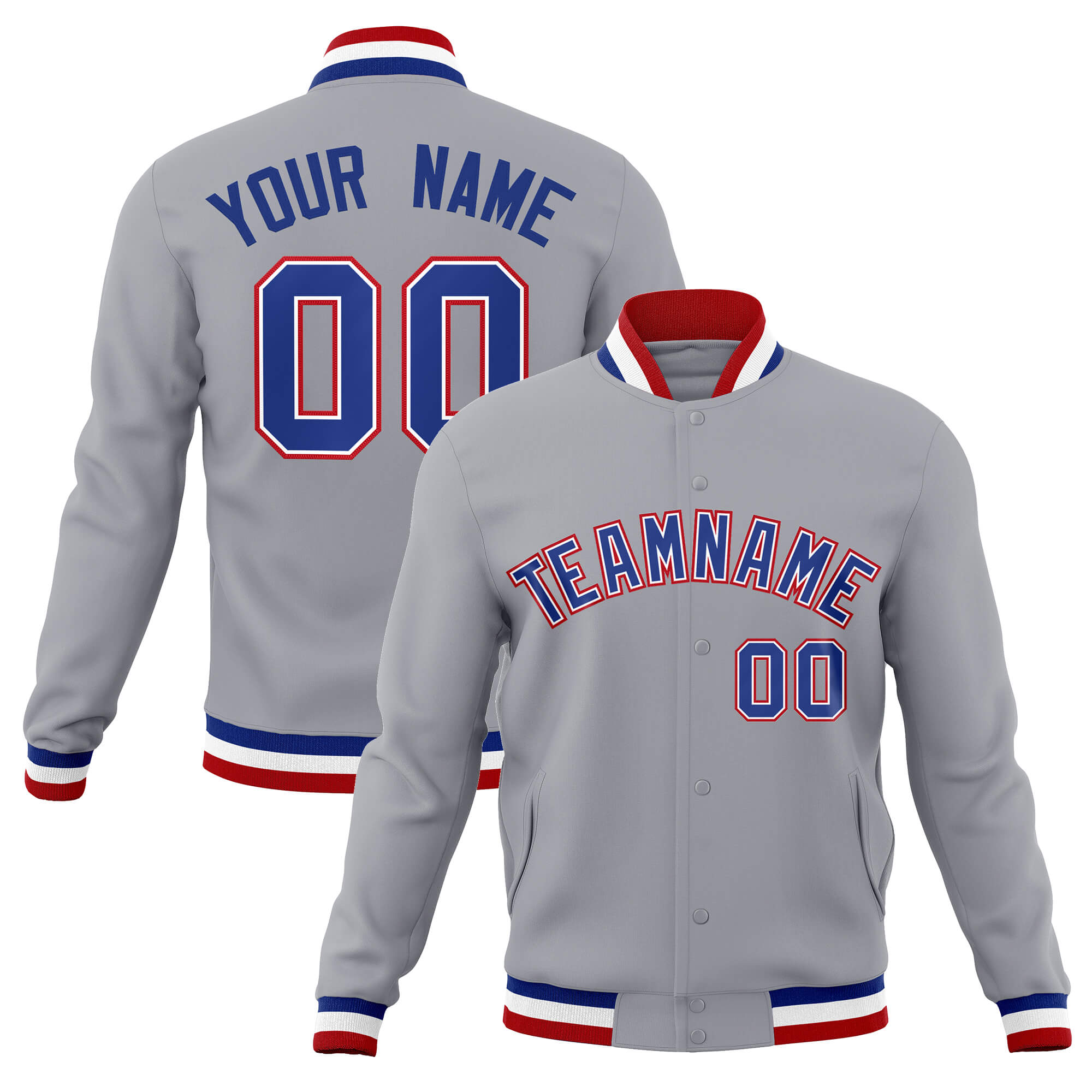 Custom White Black-Gray Classic Style Varsity Full-Snap Letterman Jacket | KXKSHOP