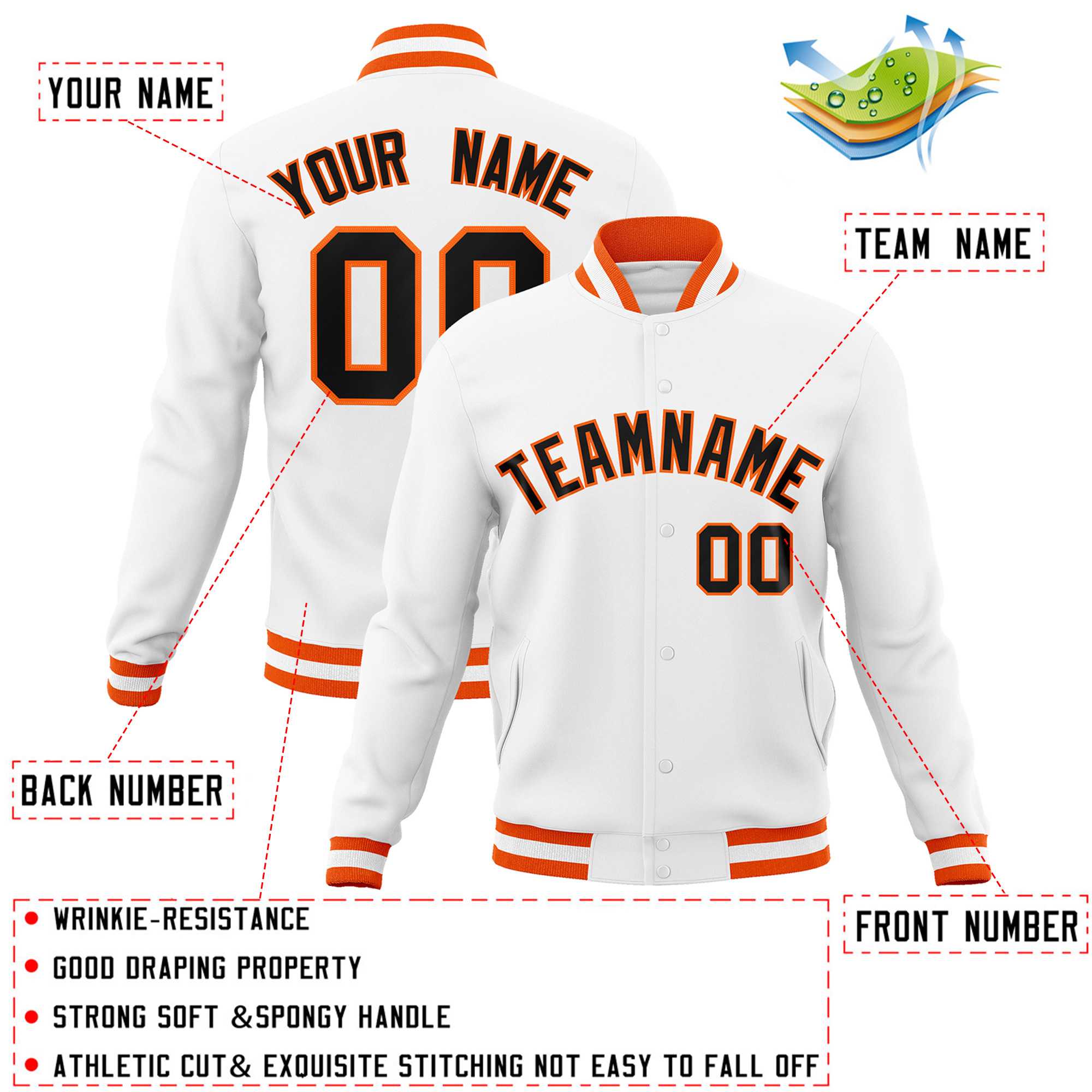Custom White Black-Gray Classic Style Varsity Full-Snap Letterman Jacket | KXKSHOP