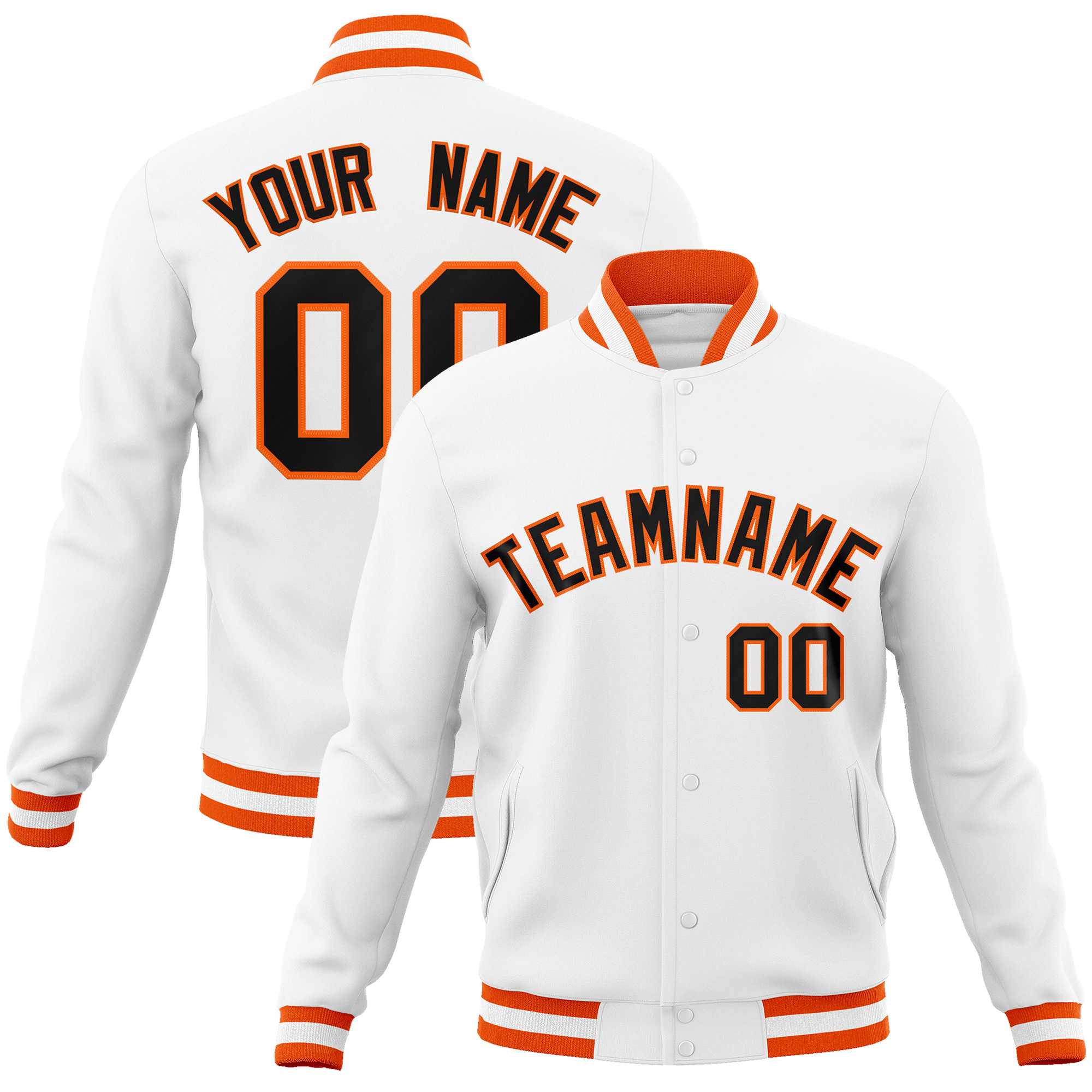 Custom White Black-Gray Classic Style Varsity Full-Snap Letterman Jacket | KXKSHOP