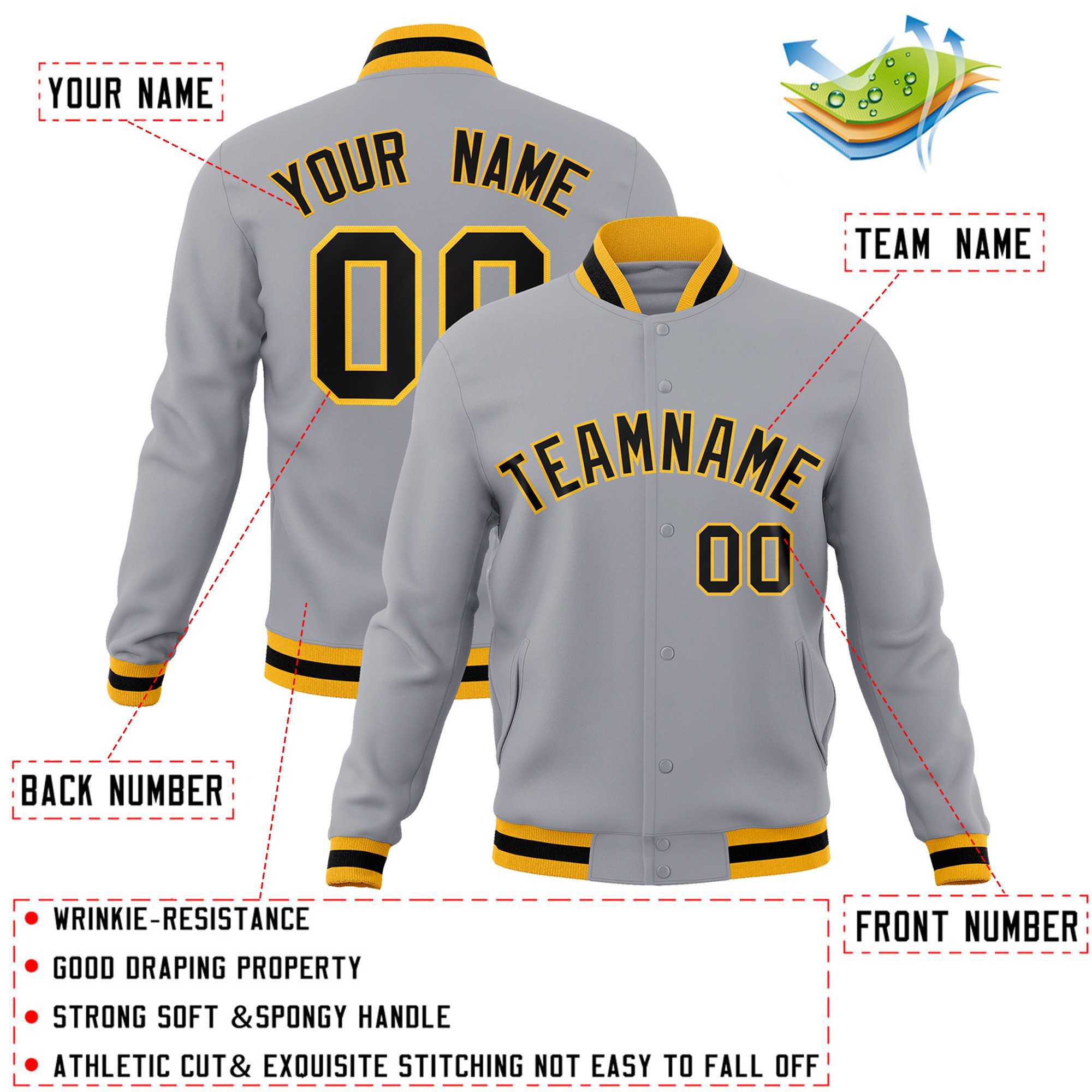 Custom White Black-Gray Classic Style Varsity Full-Snap Letterman Jacket | KXKSHOP