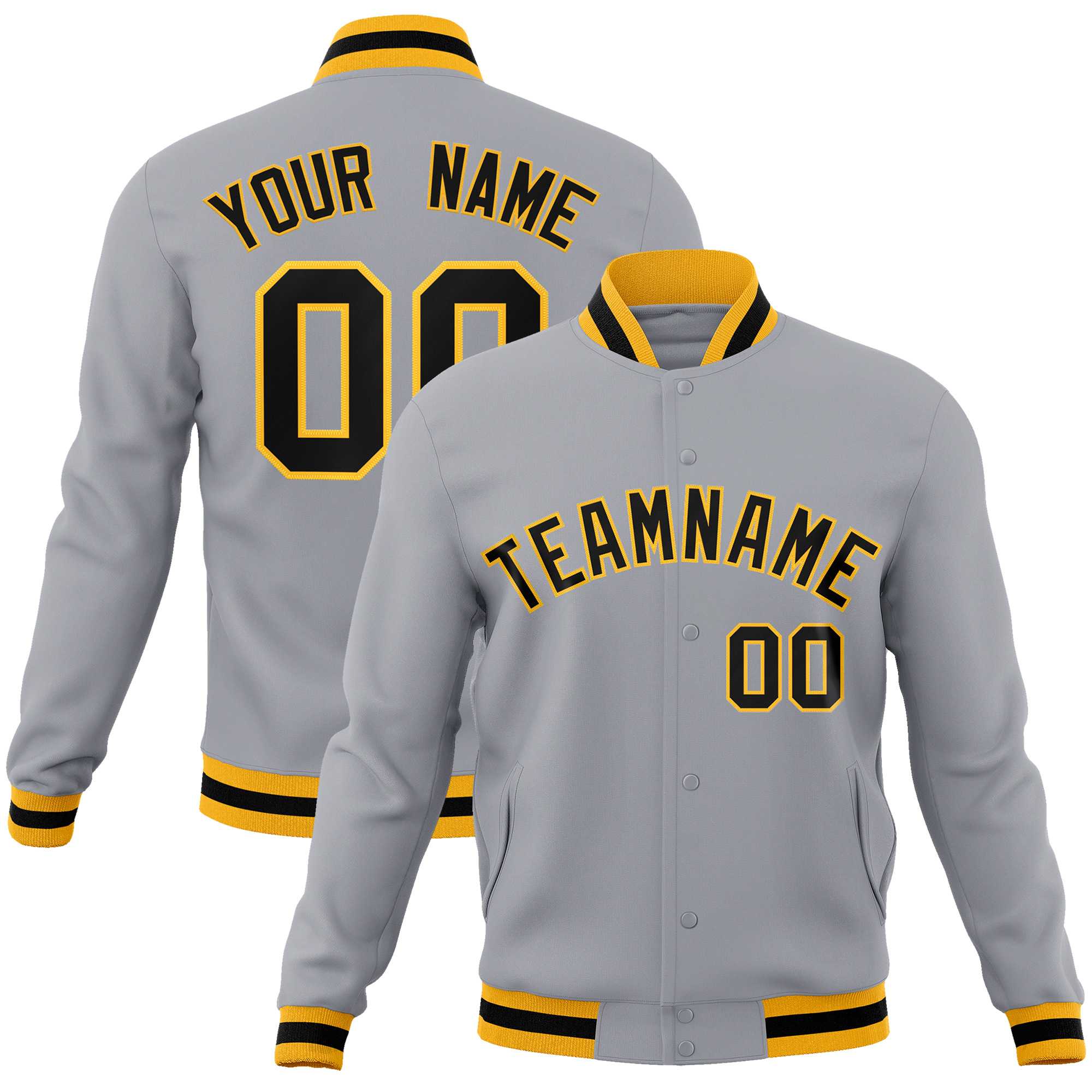 Custom White Black-Gray Classic Style Varsity Full-Snap Letterman Jacket | KXKSHOP