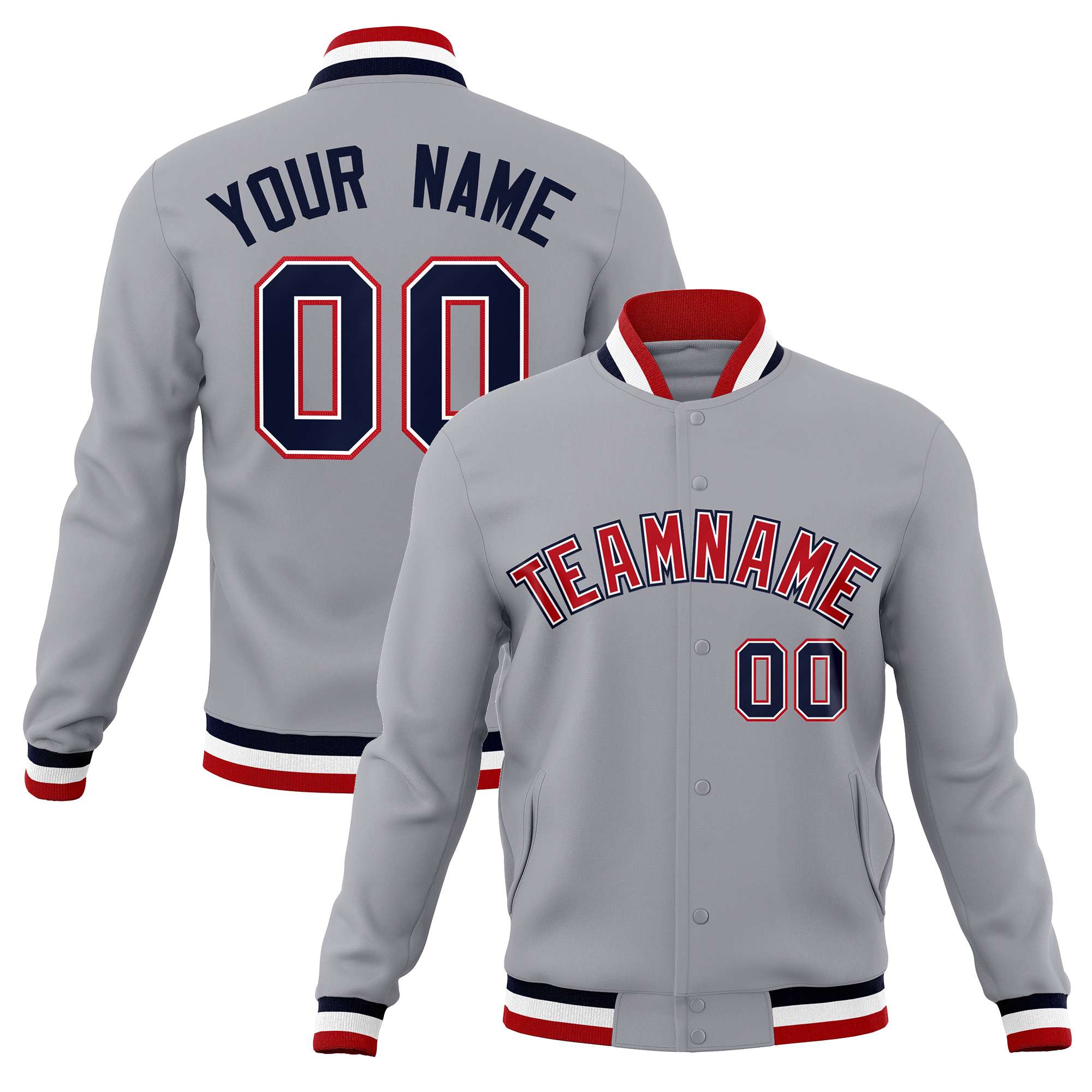 Custom White Black-Gray Classic Style Varsity Full-Snap Letterman Jacket | KXKSHOP