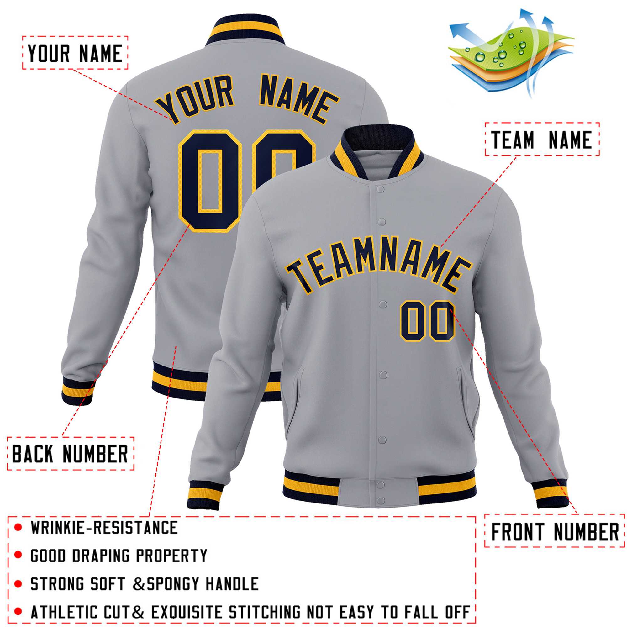 Custom White Black-Gray Classic Style Varsity Full-Snap Letterman Jacket | KXKSHOP