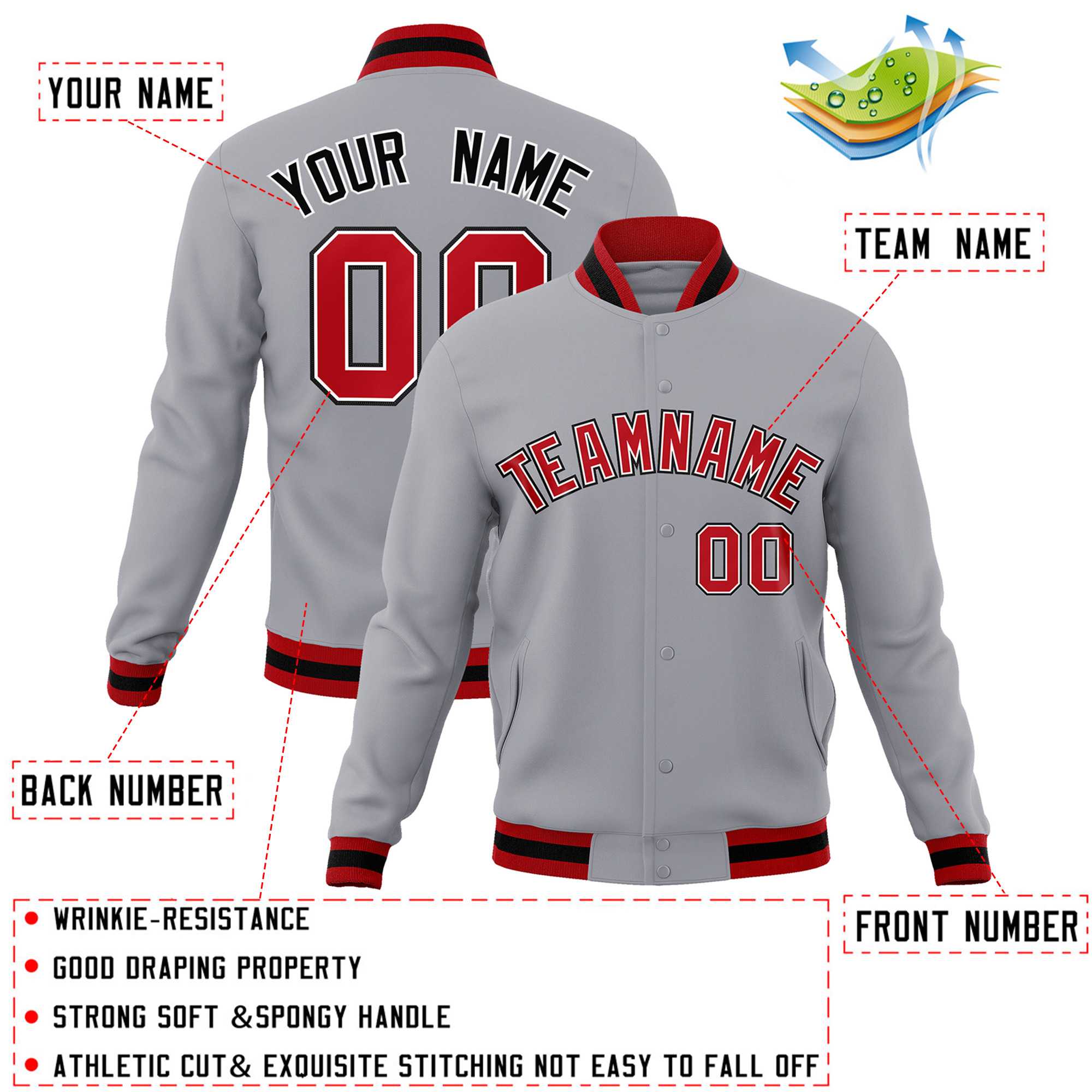 Custom White Black-Gray Classic Style Varsity Full-Snap Letterman Jacket | KXKSHOP