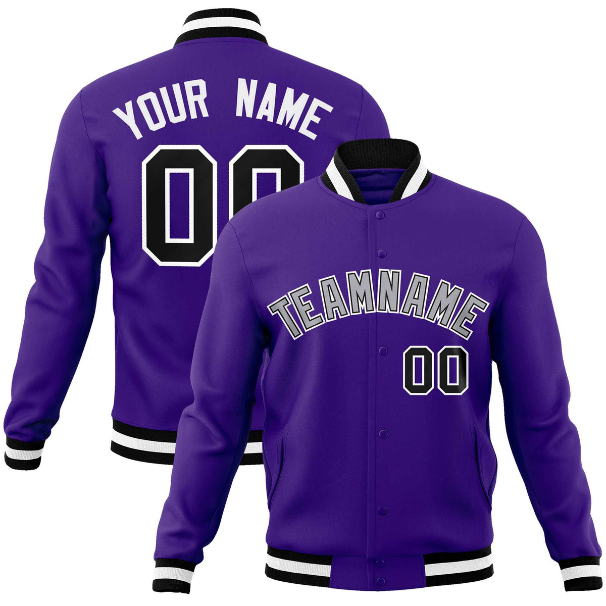 Custom White Black-Gray Classic Style Varsity Full-Snap Letterman Jacket | KXKSHOP