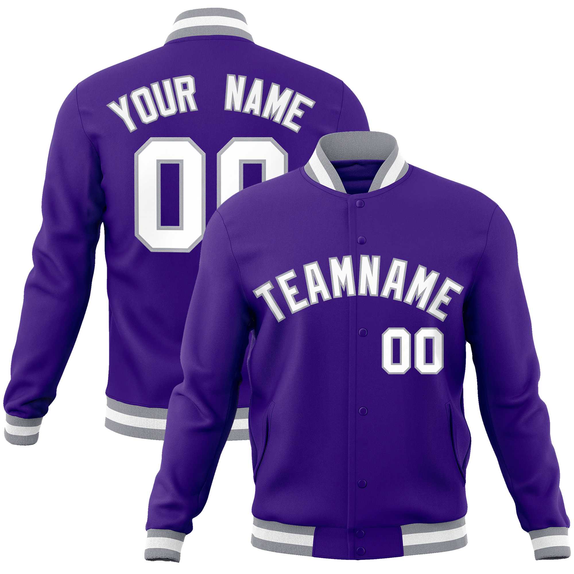 Custom White Black-Gray Classic Style Varsity Full-Snap Letterman Jacket | KXKSHOP
