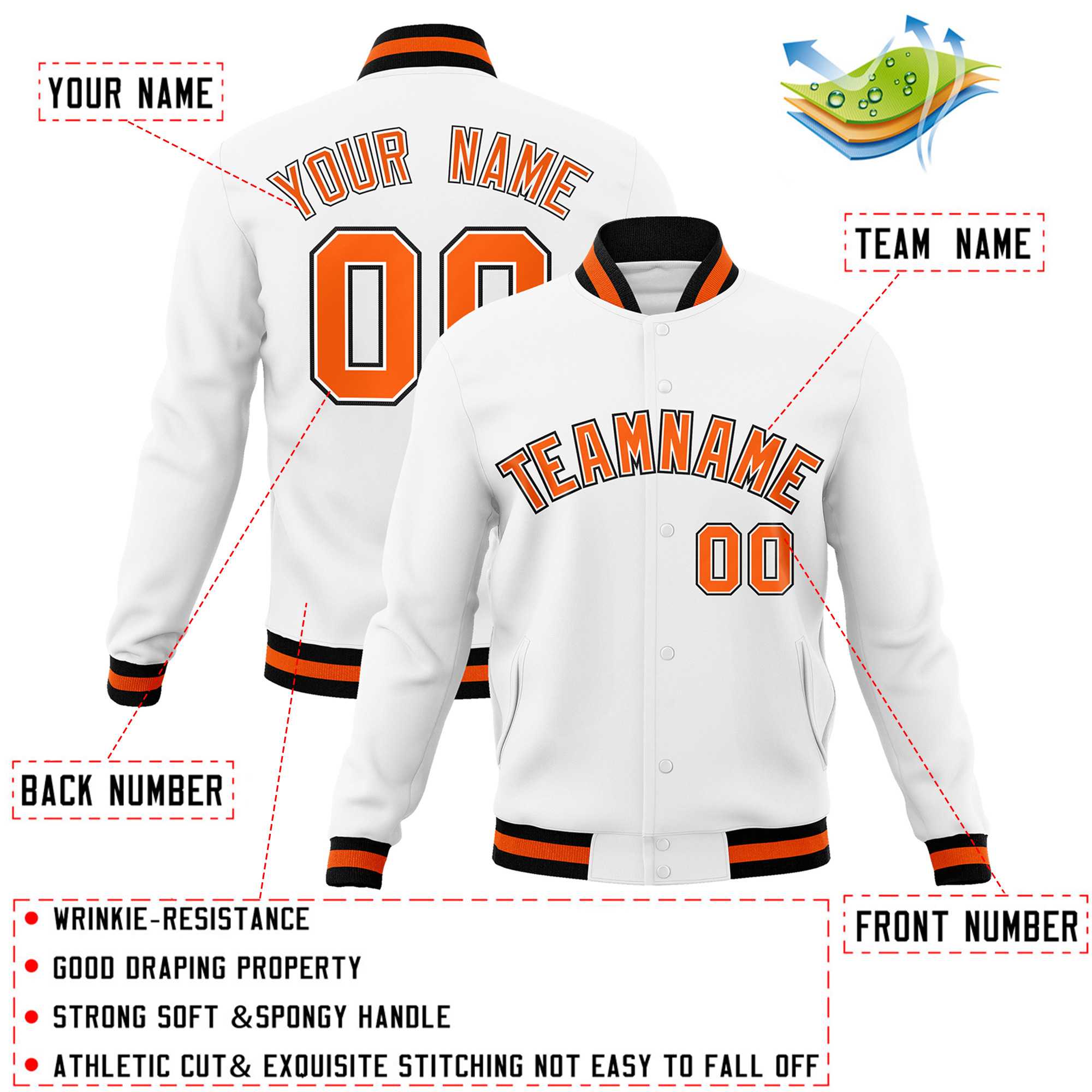 Custom White Black-Gray Classic Style Varsity Full-Snap Letterman Jacket | KXKSHOP