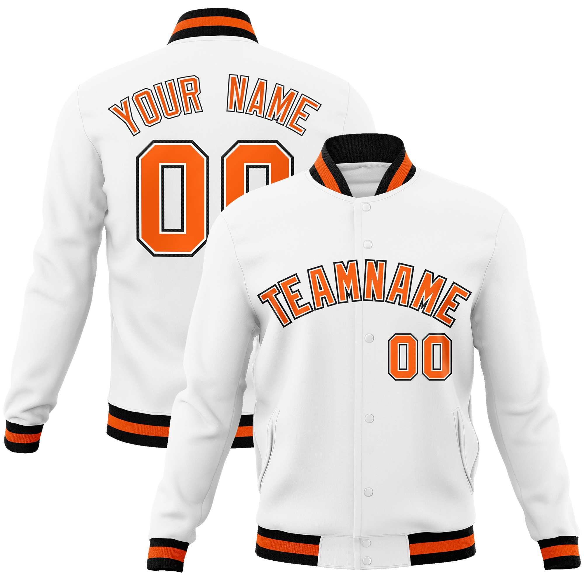 Custom White Black-Gray Classic Style Varsity Full-Snap Letterman Jacket | KXKSHOP