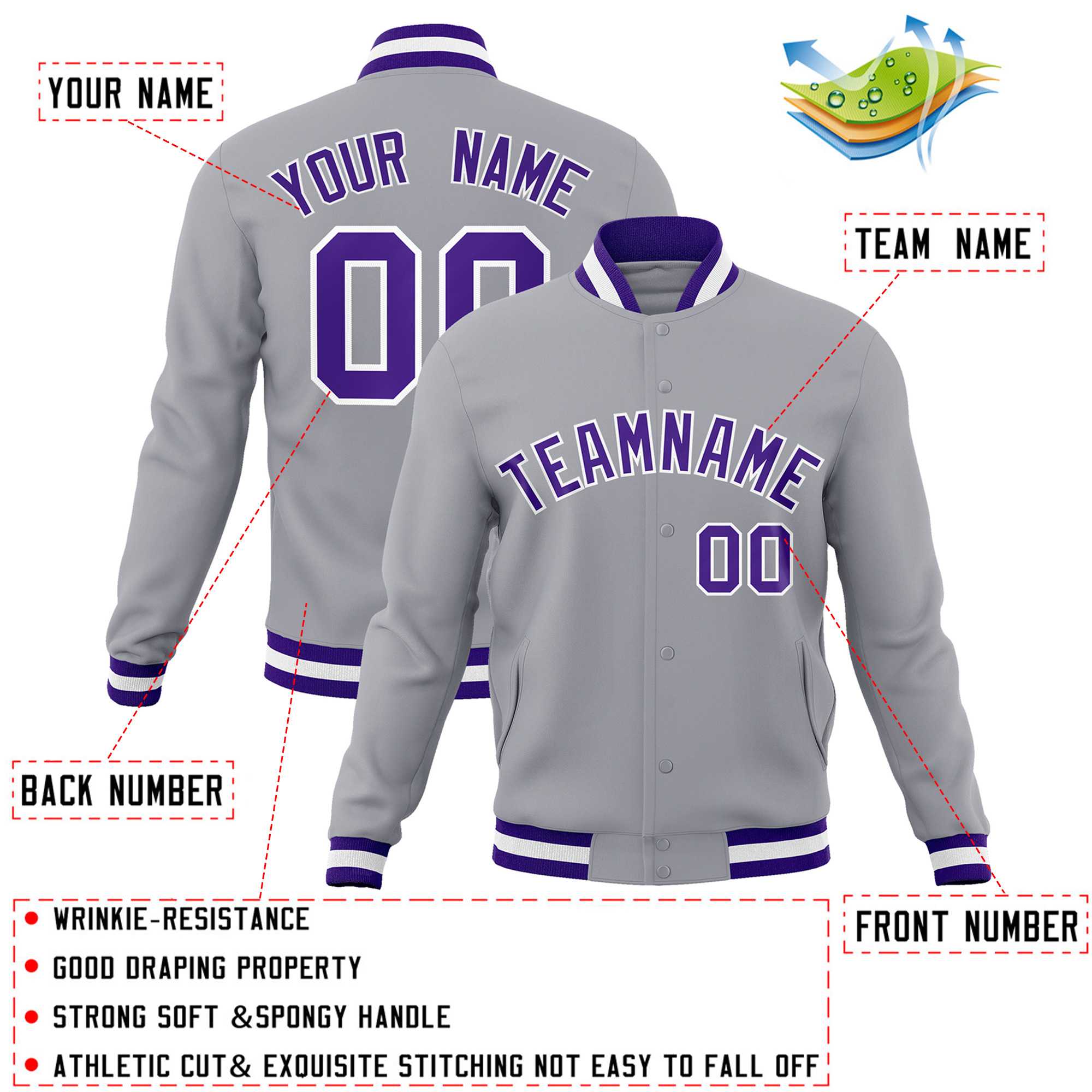 Custom White Black-Gray Classic Style Varsity Full-Snap Letterman Jacket | KXKSHOP