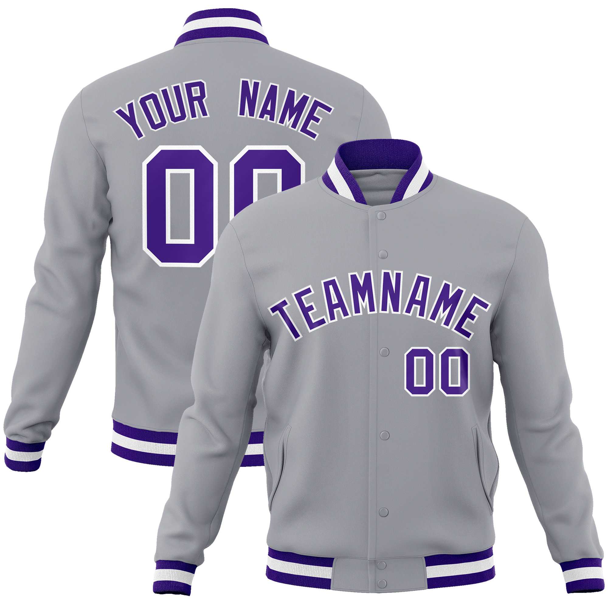 Custom White Black-Gray Classic Style Varsity Full-Snap Letterman Jacket | KXKSHOP