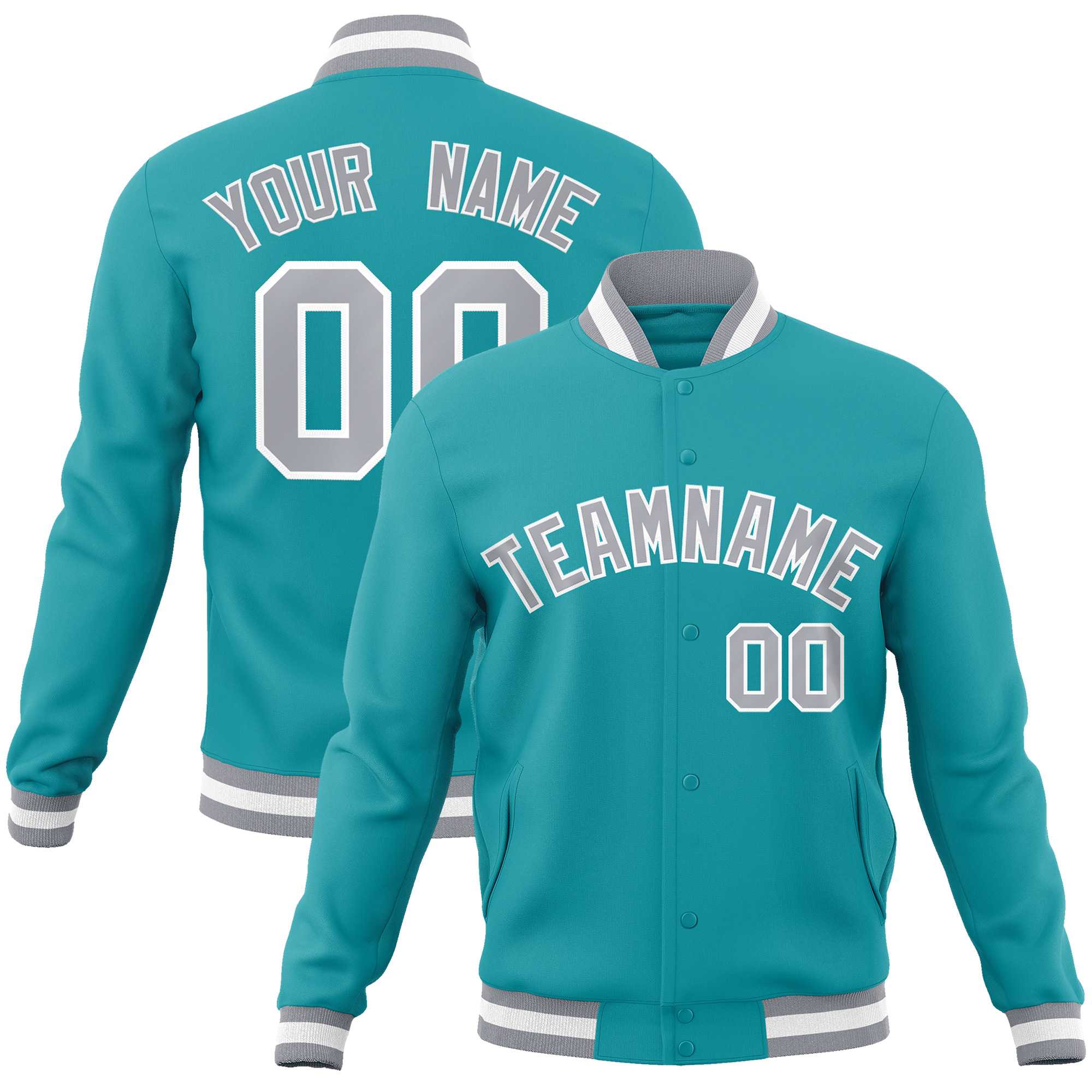 Custom White Black-Gray Classic Style Varsity Full-Snap Letterman Jacket | KXKSHOP