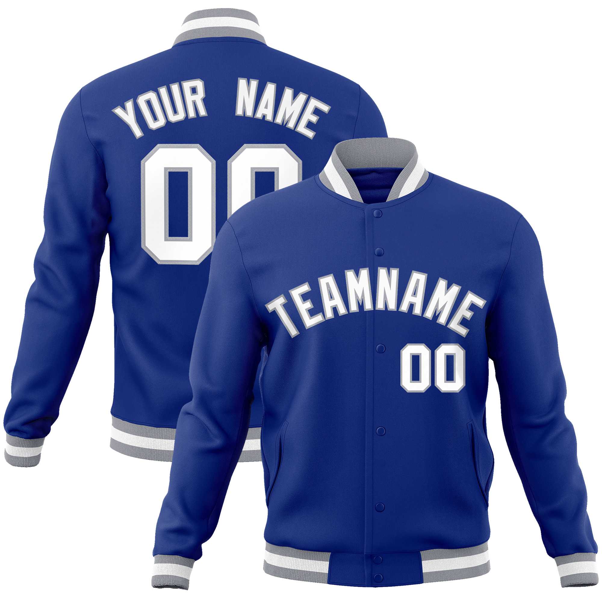 Custom White Black-Gray Classic Style Varsity Full-Snap Letterman Jacket | KXKSHOP