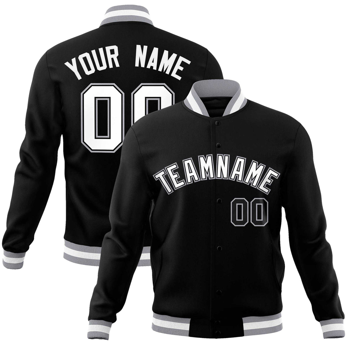Custom White Black-Gray Classic Style Varsity Full-Snap Letterman Jacket | KXKSHOP